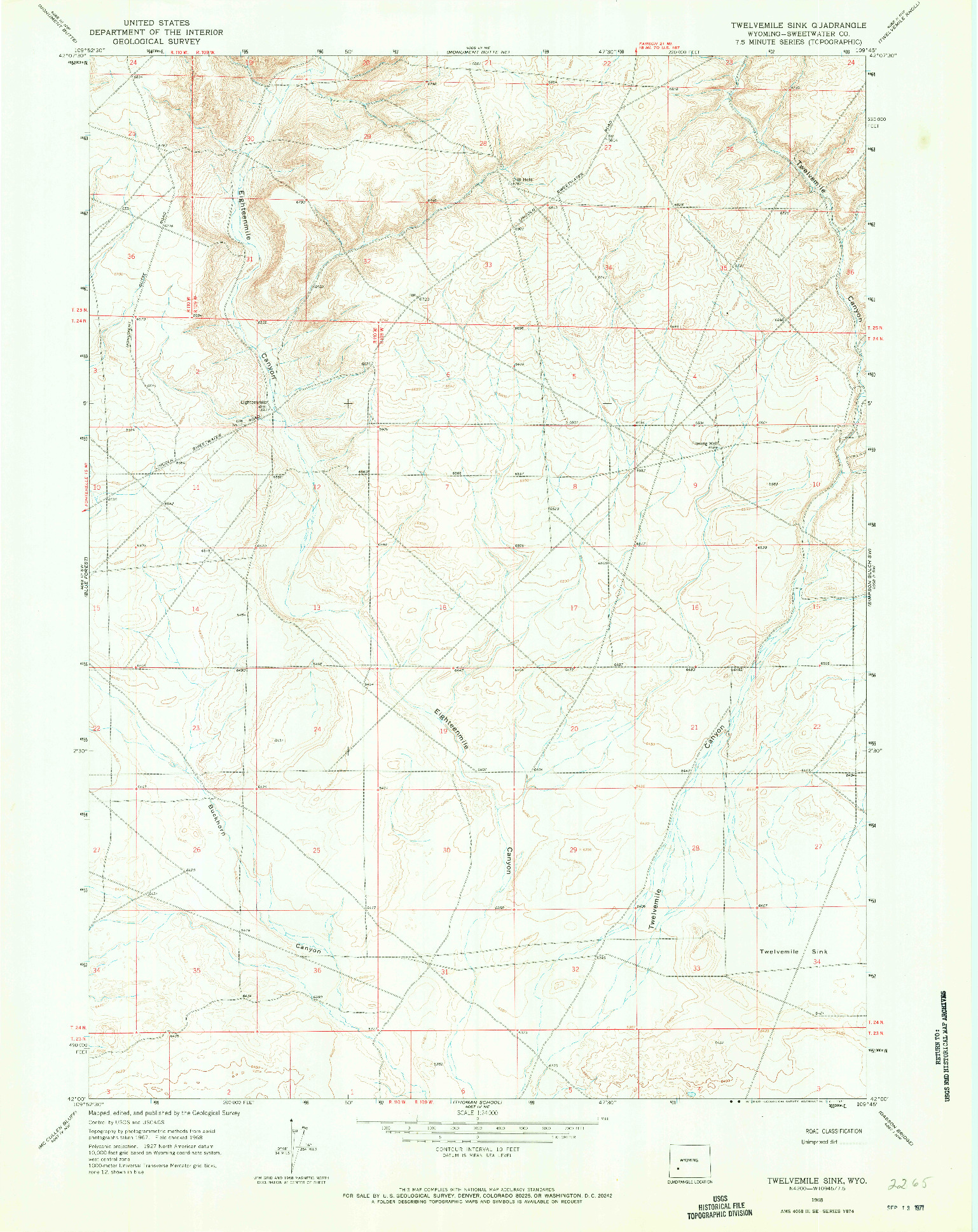 USGS 1:24000-SCALE QUADRANGLE FOR TWELVEMILE SINK, WY 1968