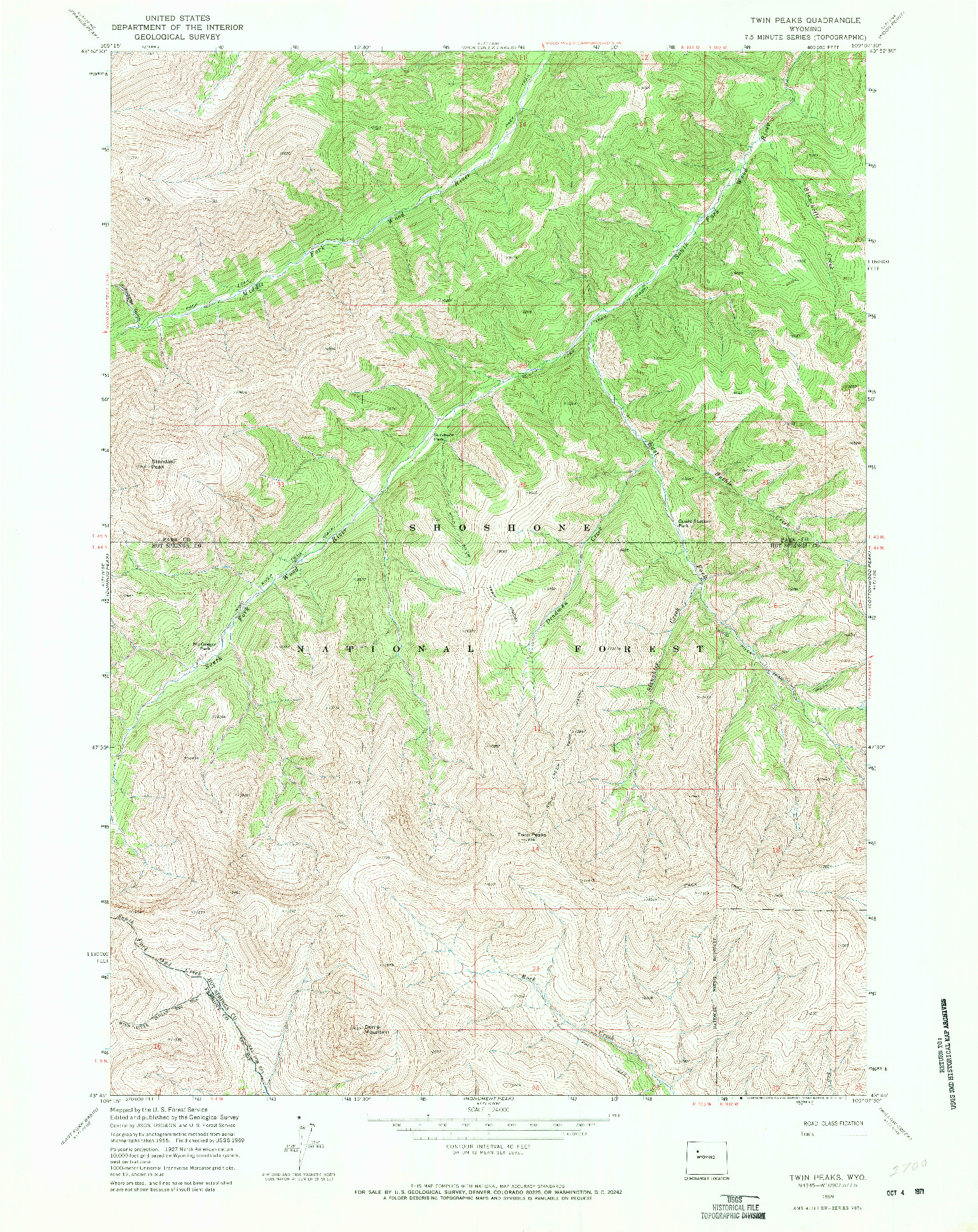 USGS 1:24000-SCALE QUADRANGLE FOR TWIN PEAKS, WY 1969