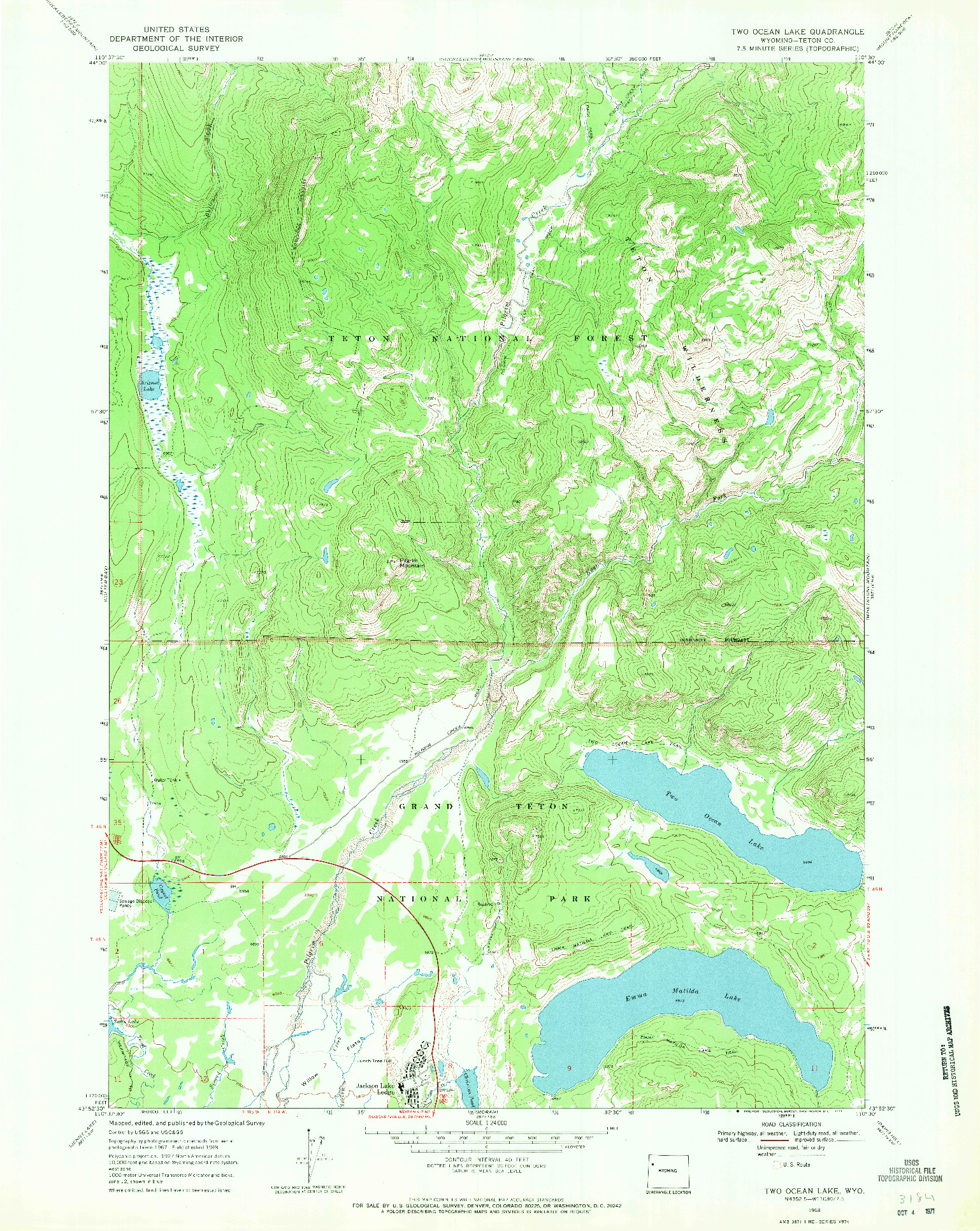 USGS 1:24000-SCALE QUADRANGLE FOR TWO OCEAN LAKE, WY 1968