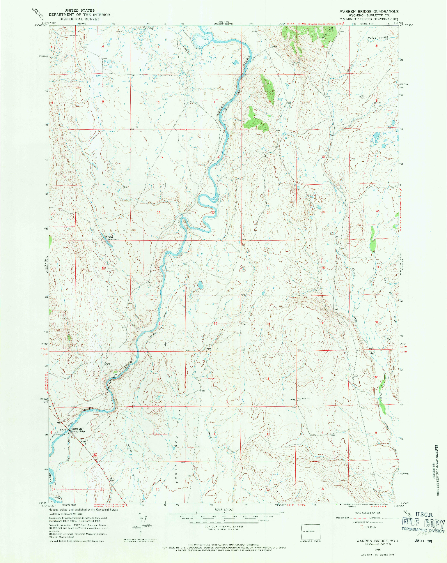 USGS 1:24000-SCALE QUADRANGLE FOR WARREN BRIDGE, WY 1966