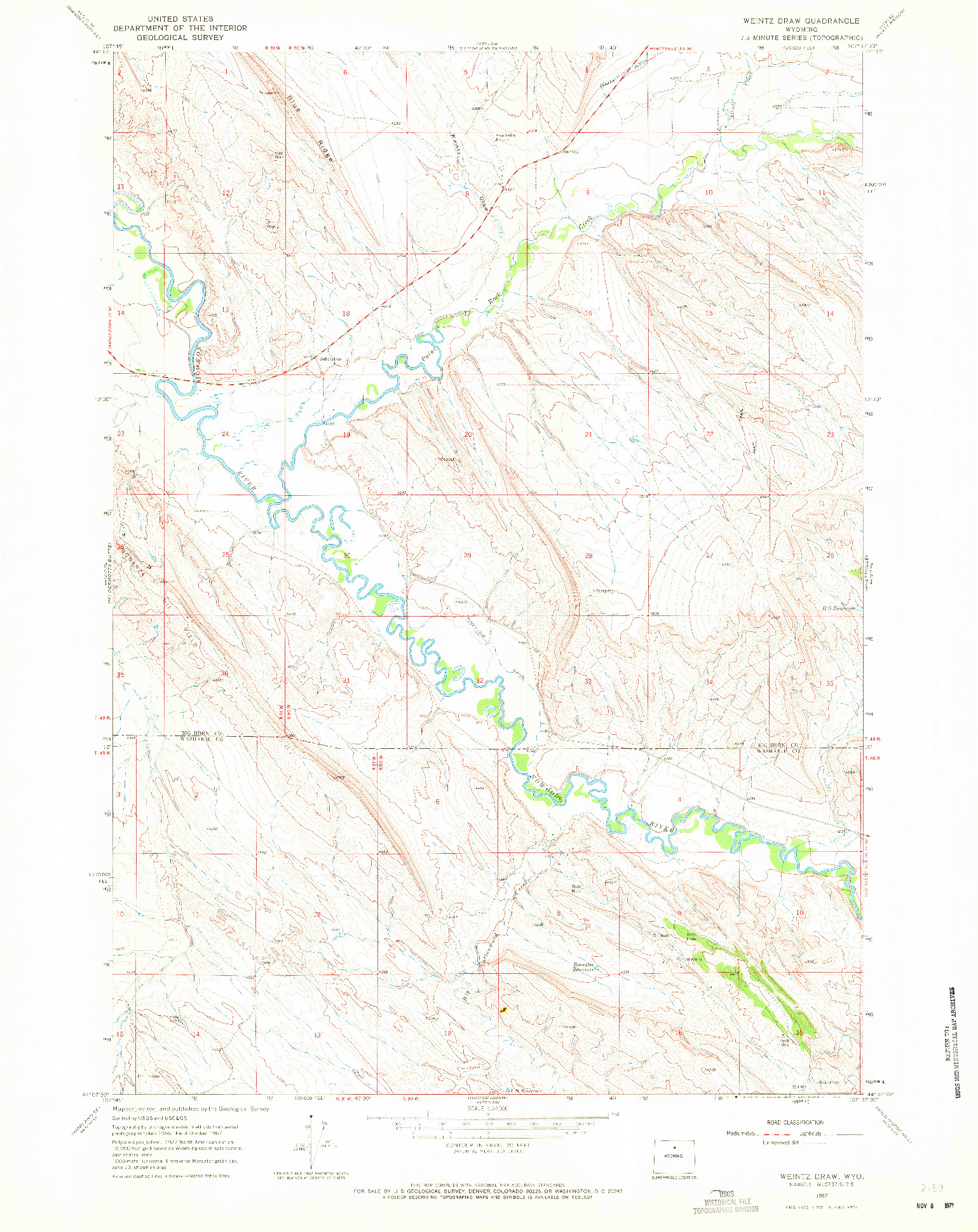USGS 1:24000-SCALE QUADRANGLE FOR WEINTZ DRAW, WY 1967