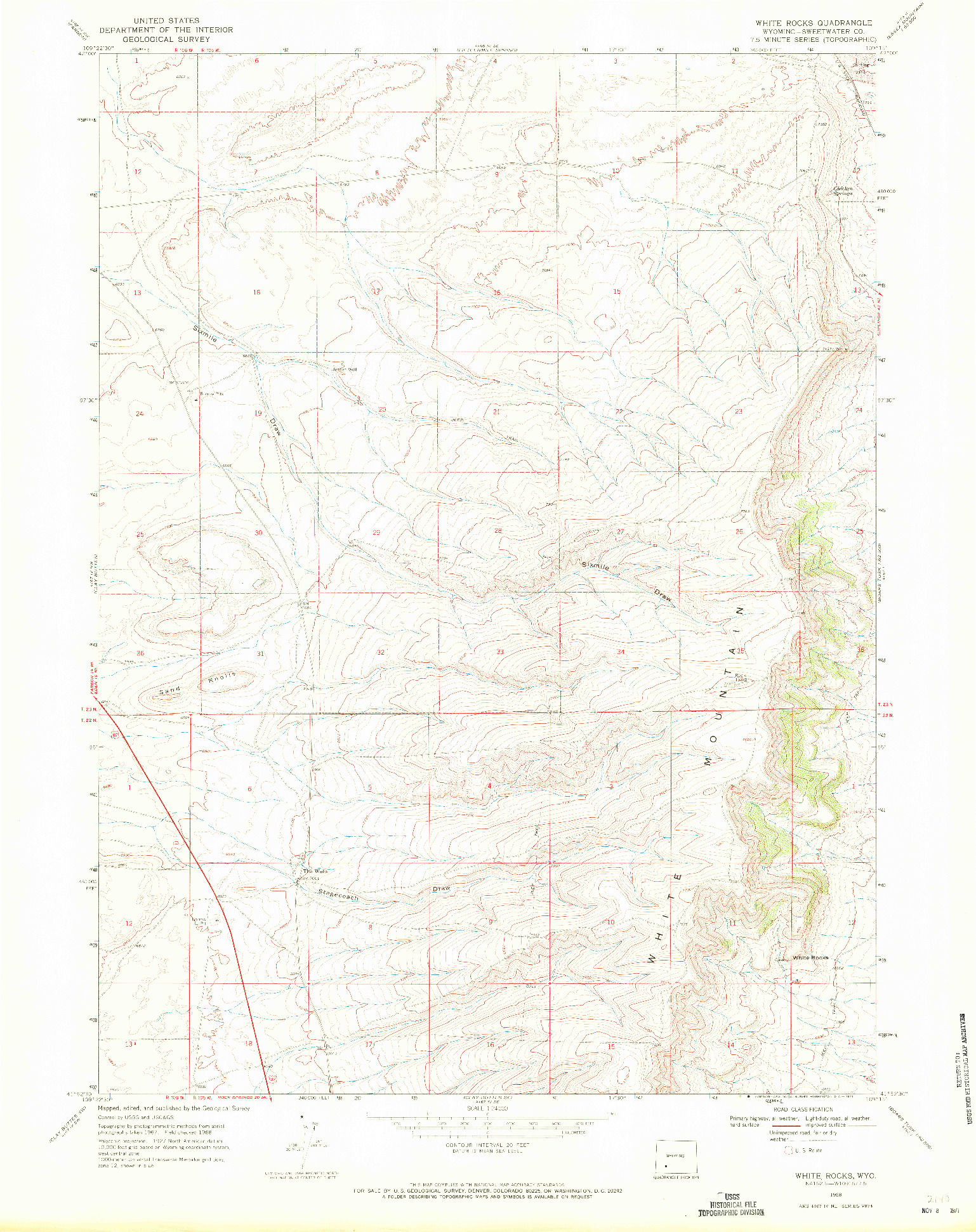 USGS 1:24000-SCALE QUADRANGLE FOR WHITE ROCKS, WY 1968