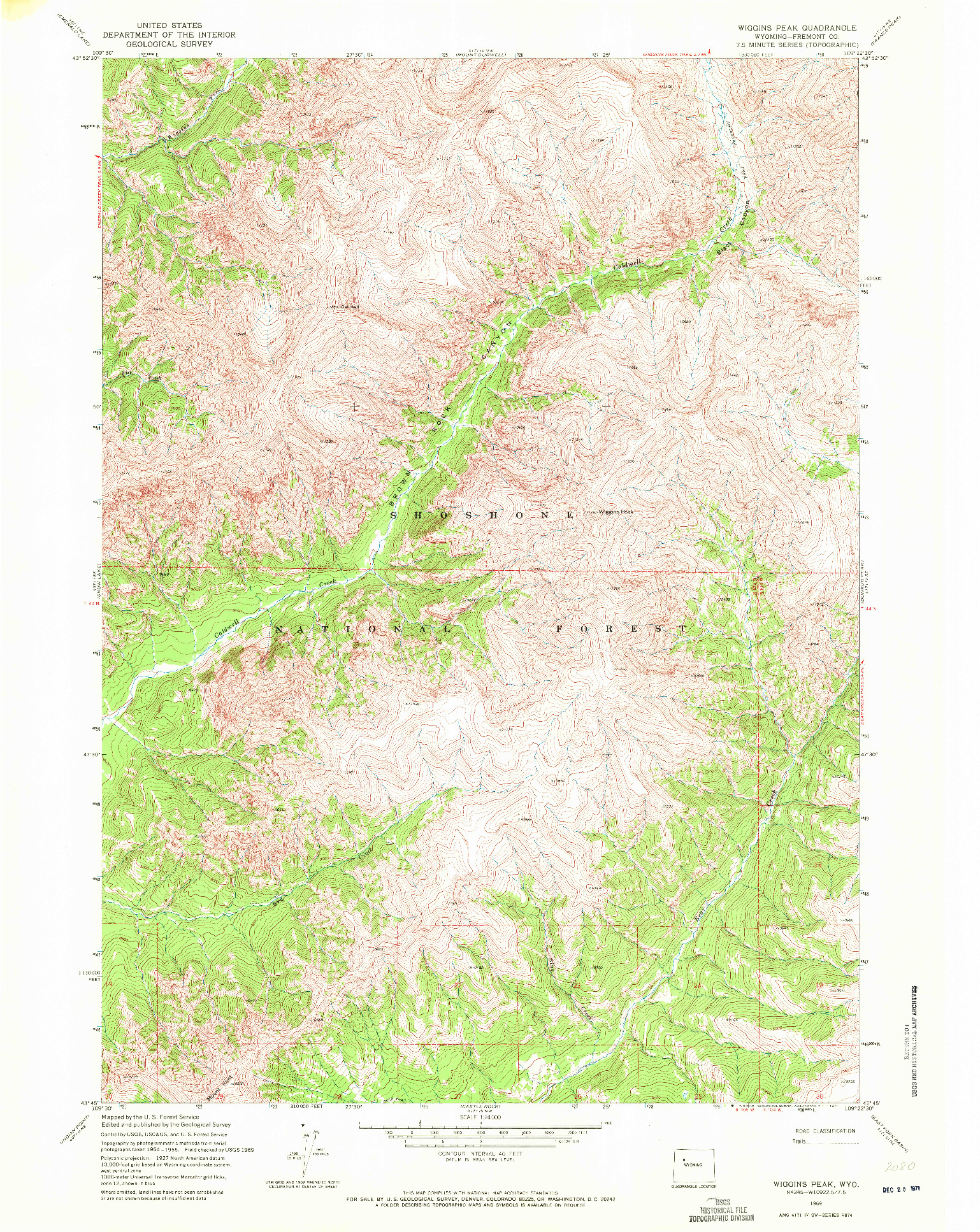USGS 1:24000-SCALE QUADRANGLE FOR WIGGINS PEAK, WY 1969
