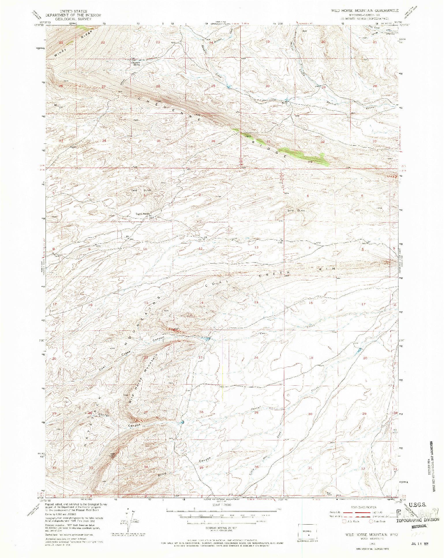 USGS 1:24000-SCALE QUADRANGLE FOR WILD HORSE MOUNTAIN, WY 1953