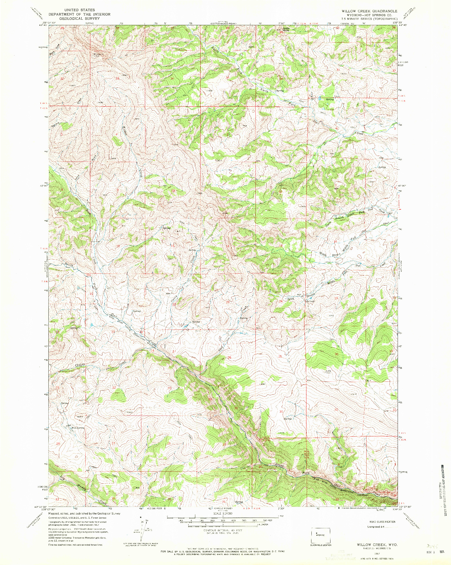 USGS 1:24000-SCALE QUADRANGLE FOR WILLOW CREEK, WY 1967