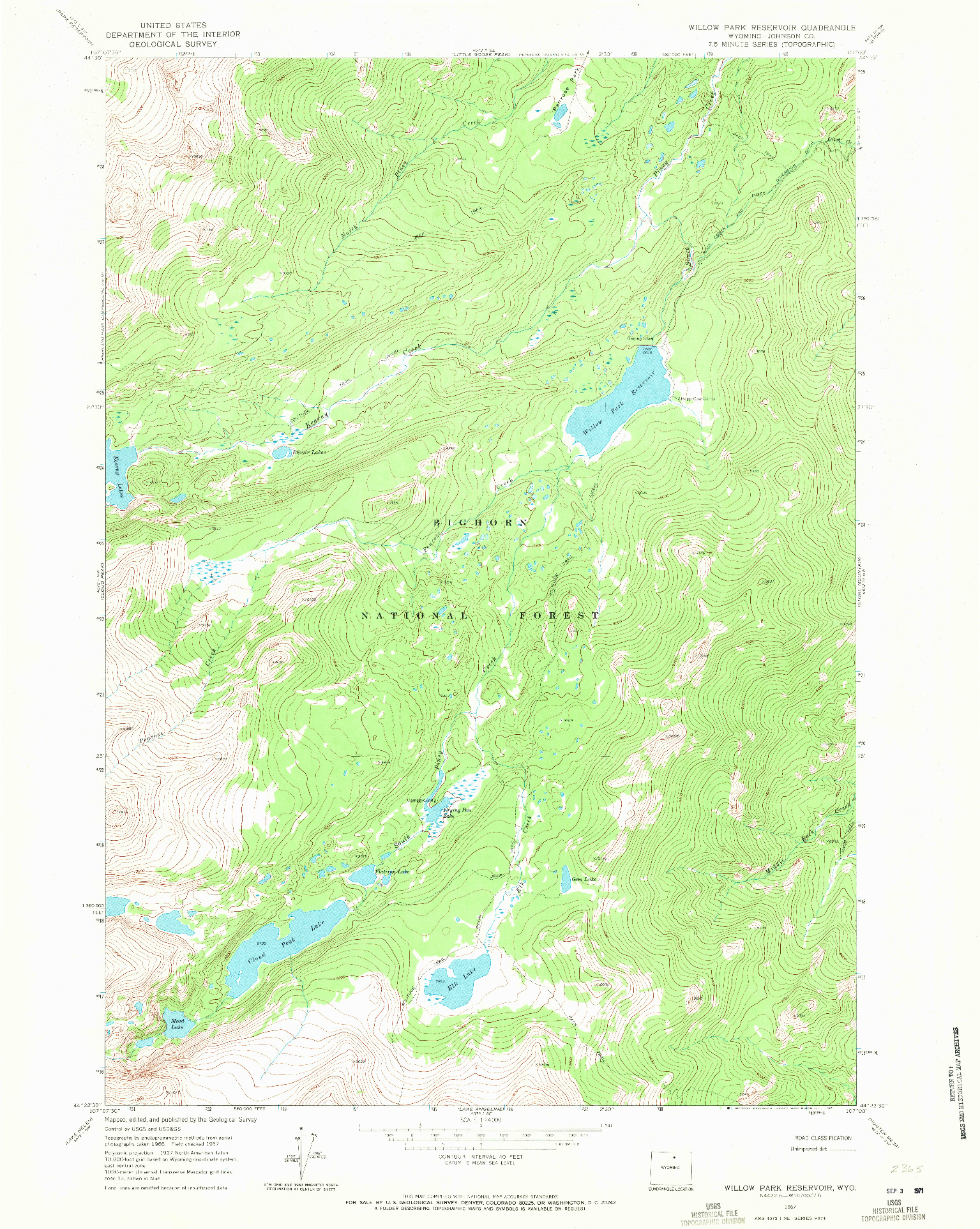 USGS 1:24000-SCALE QUADRANGLE FOR WILLOW PARK RESERVOIR, WY 1967