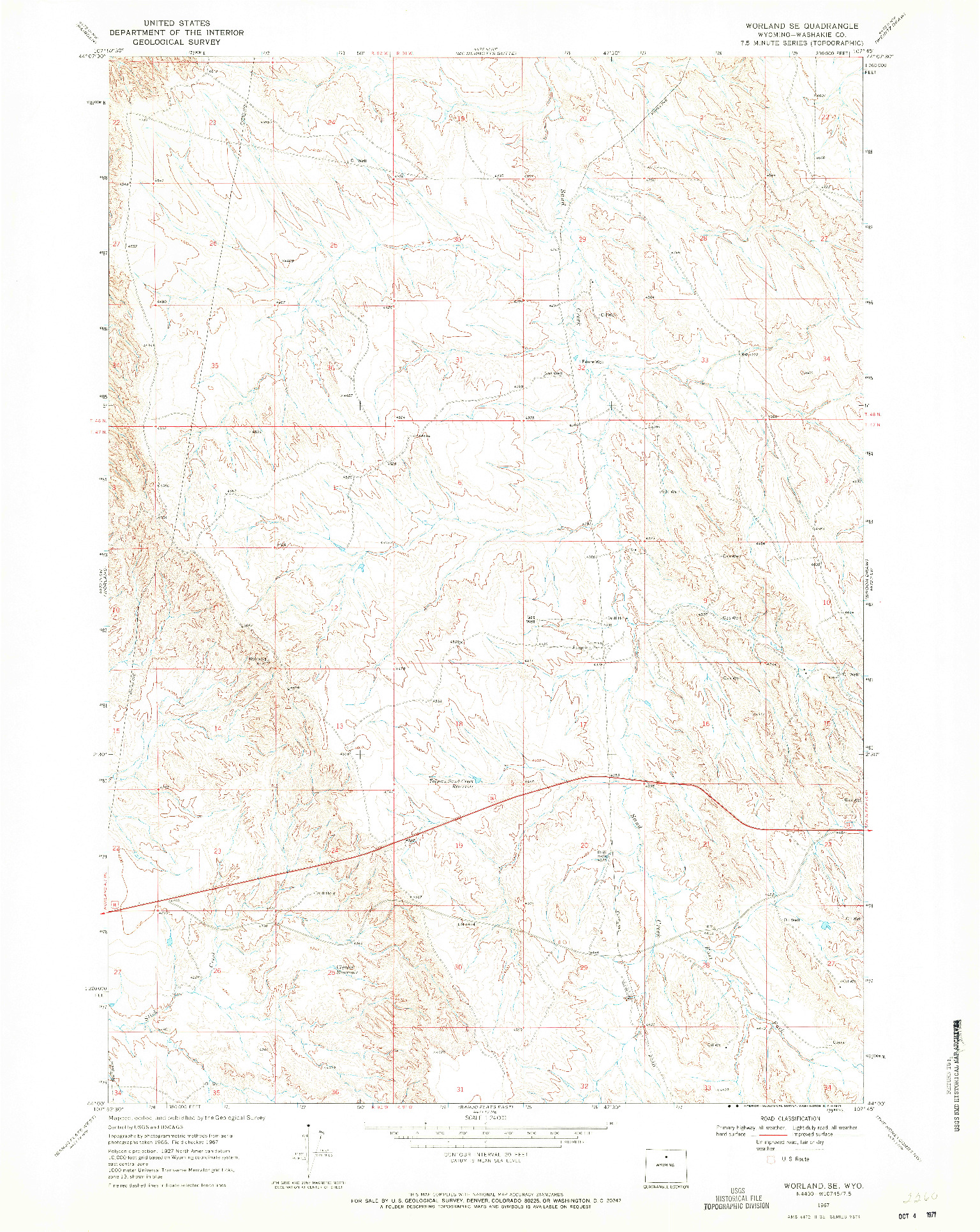 USGS 1:24000-SCALE QUADRANGLE FOR WORLAND SE, WY 1967