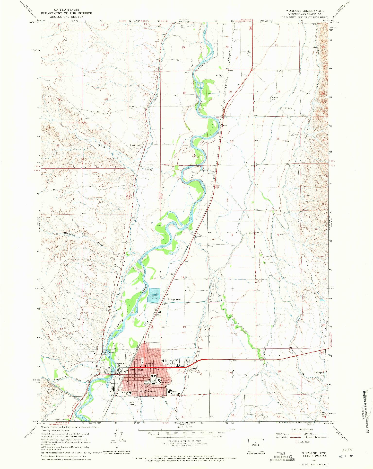 USGS 1:24000-SCALE QUADRANGLE FOR WORLAND, WY 1967