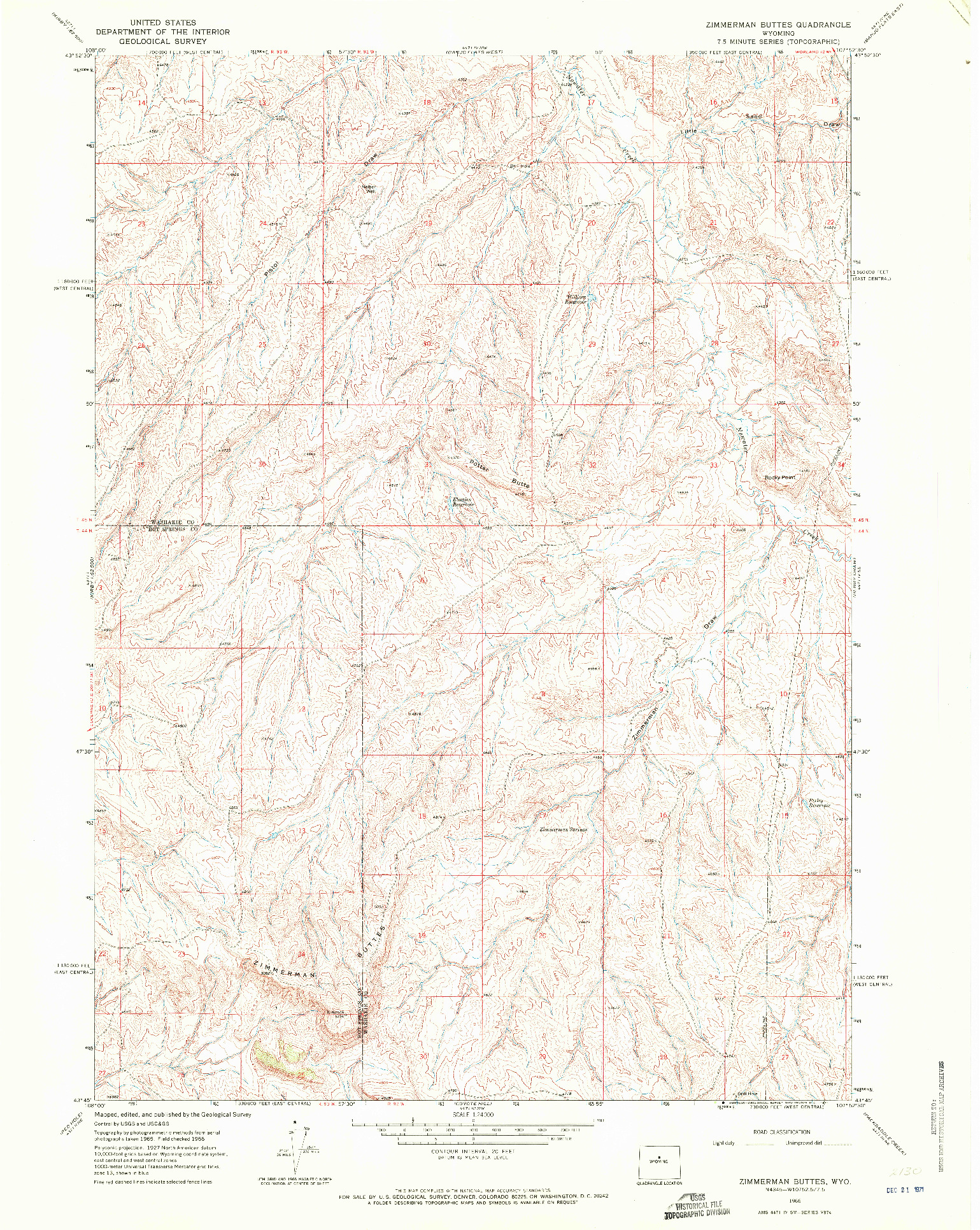 USGS 1:24000-SCALE QUADRANGLE FOR ZIMMERMAN BUTTES, WY 1966