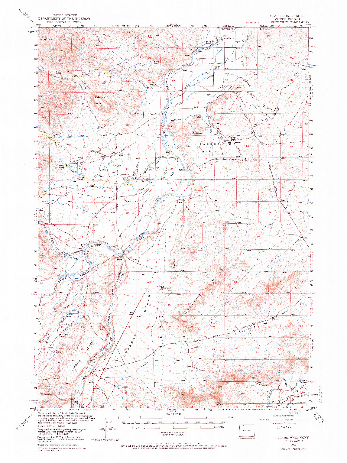 USGS 1:62500-SCALE QUADRANGLE FOR CLARK, WY 1950