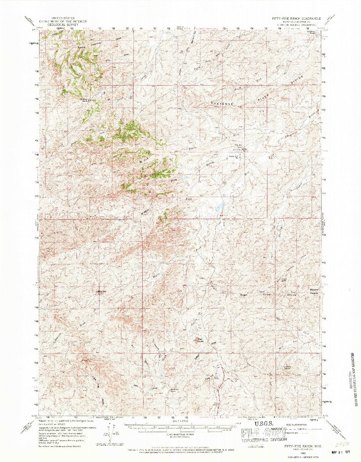 USGS 1:62500-SCALE QUADRANGLE FOR FIFTY-FIVE RANCH, WY 1959