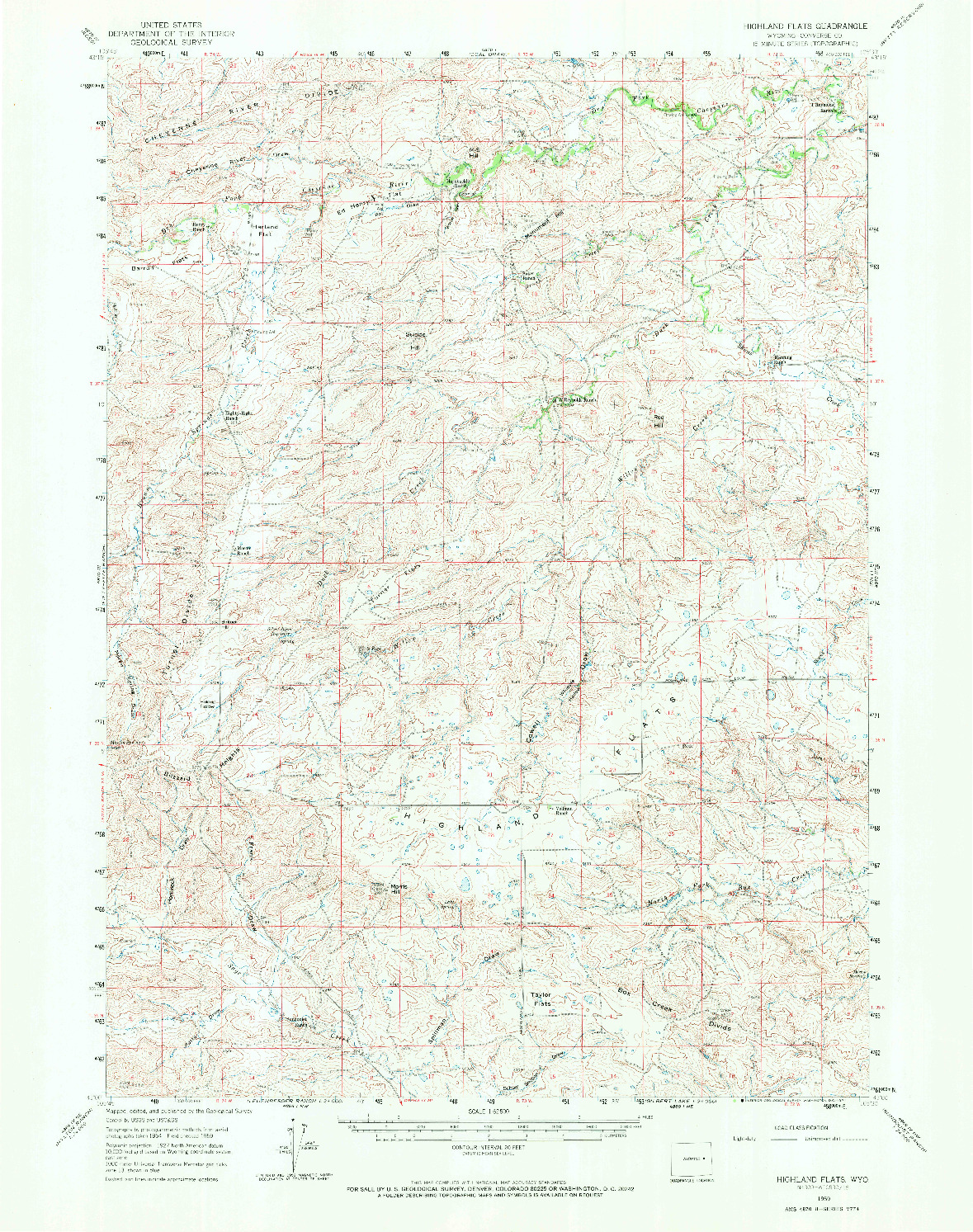 USGS 1:62500-SCALE QUADRANGLE FOR HIGHLAND FLATS, WY 1959