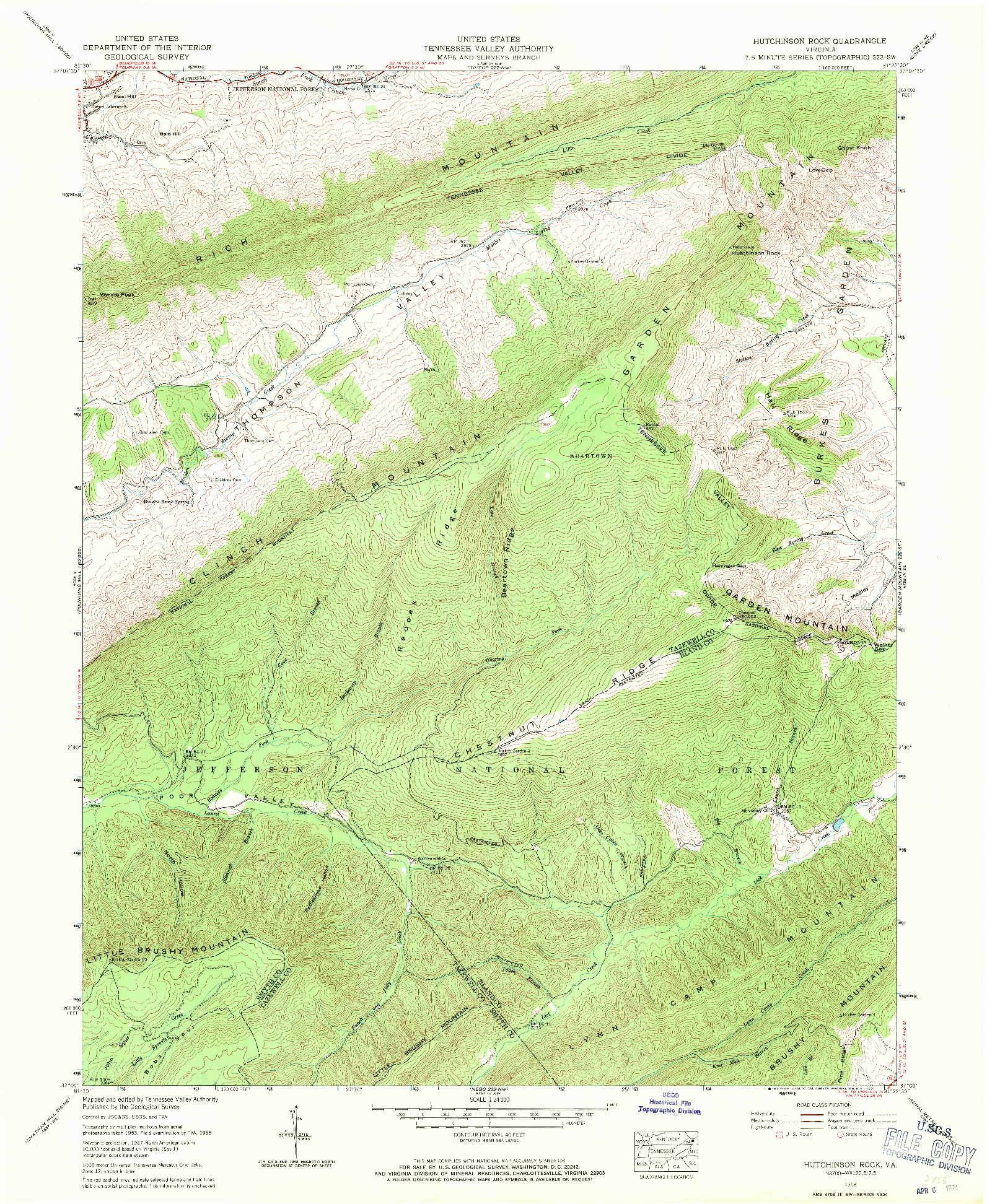 USGS 1:24000-SCALE QUADRANGLE FOR HUTCHINSON ROCK, VA 1958