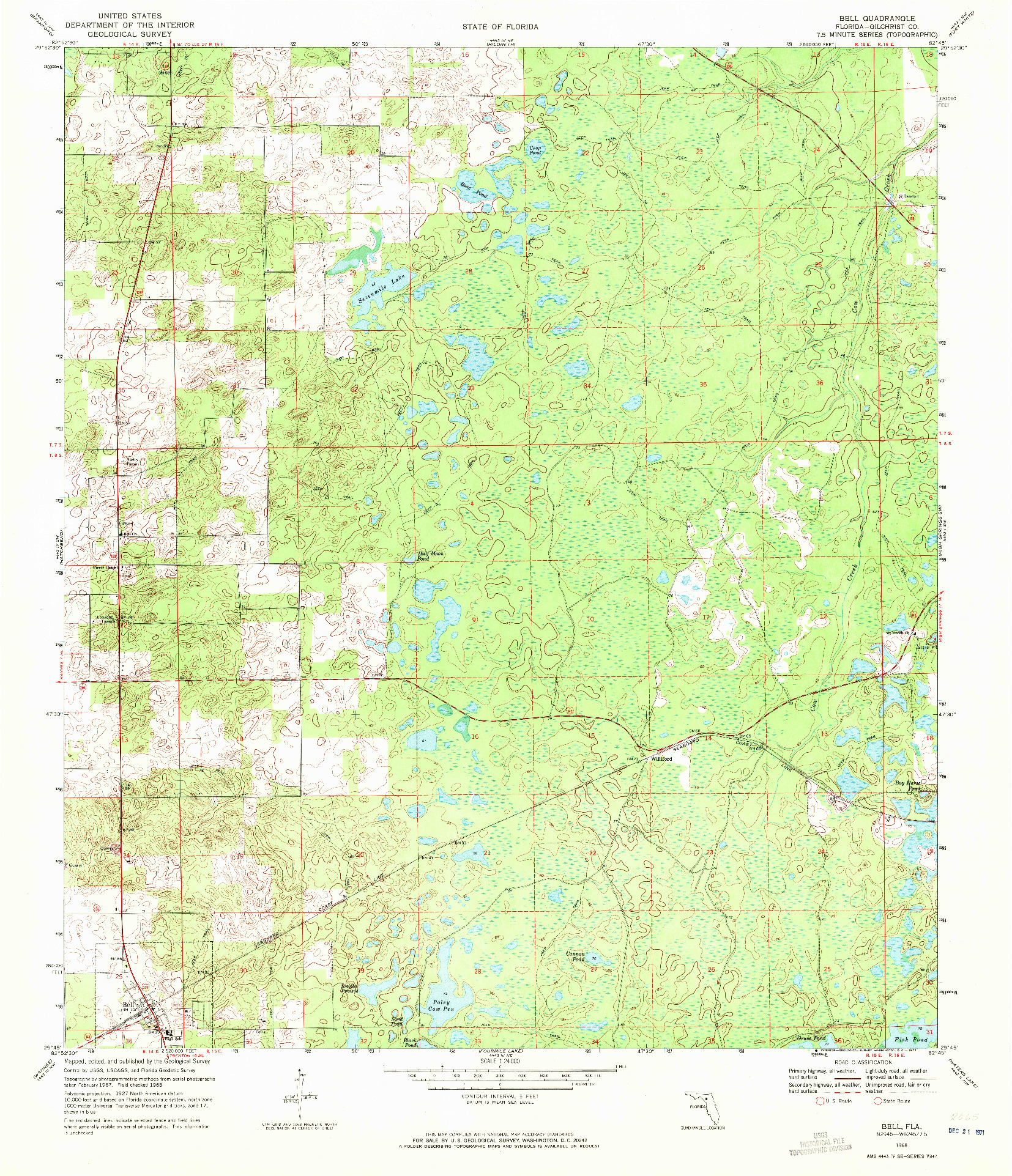 USGS 1:24000-SCALE QUADRANGLE FOR BELL, FL 1968