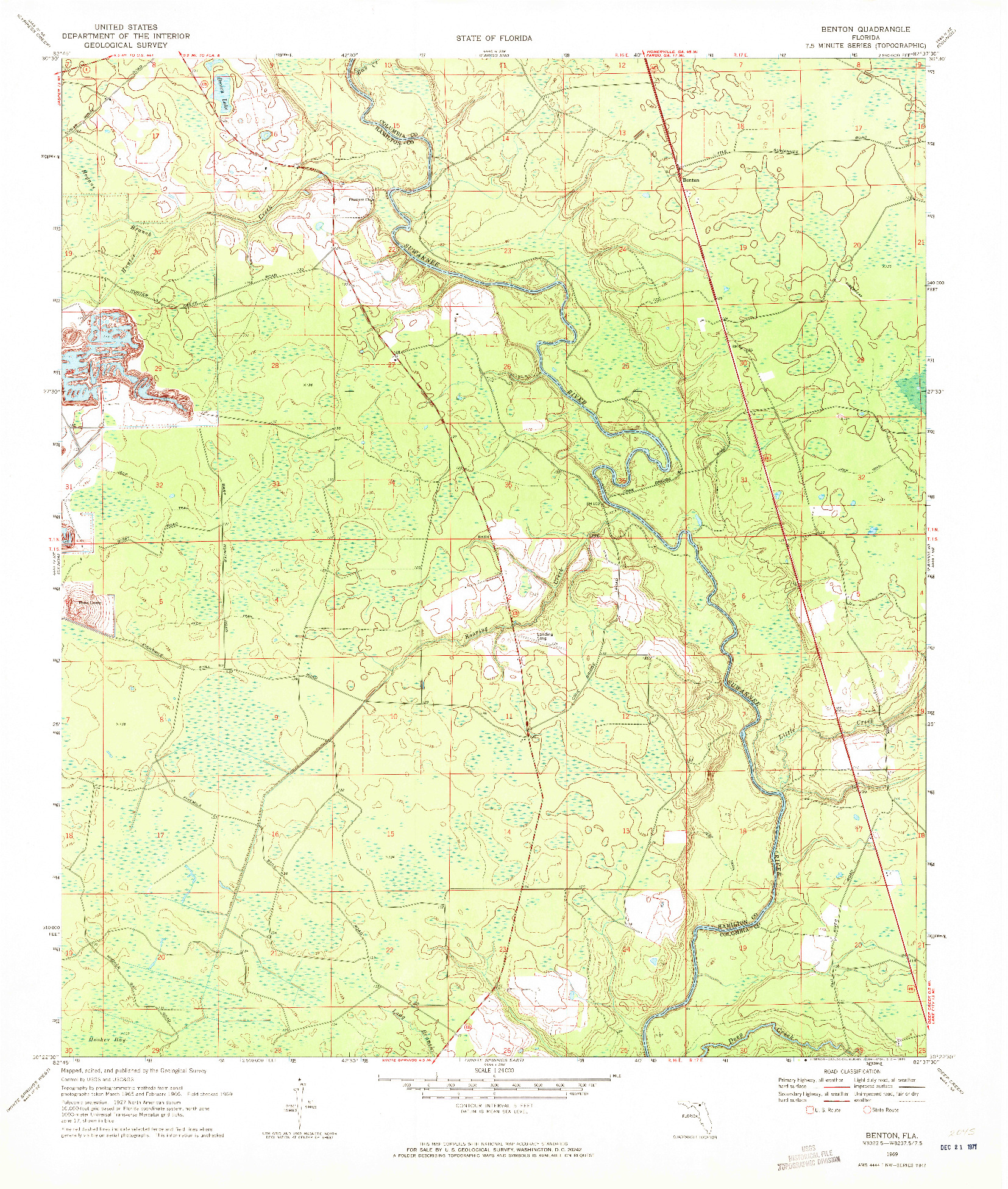 USGS 1:24000-SCALE QUADRANGLE FOR BENTON, FL 1969
