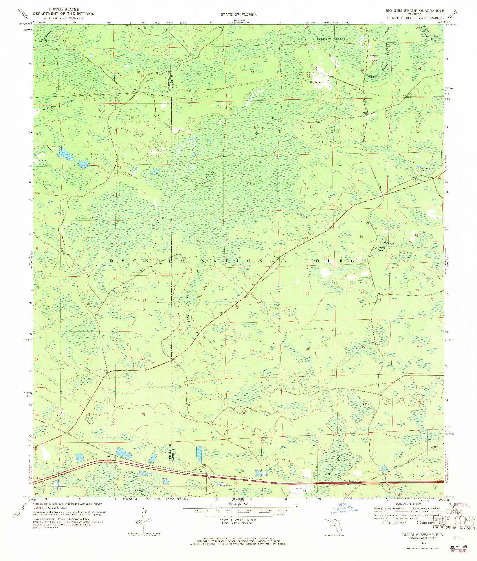 USGS 1:24000-SCALE QUADRANGLE FOR BIG GUM SWAMP, FL 1969