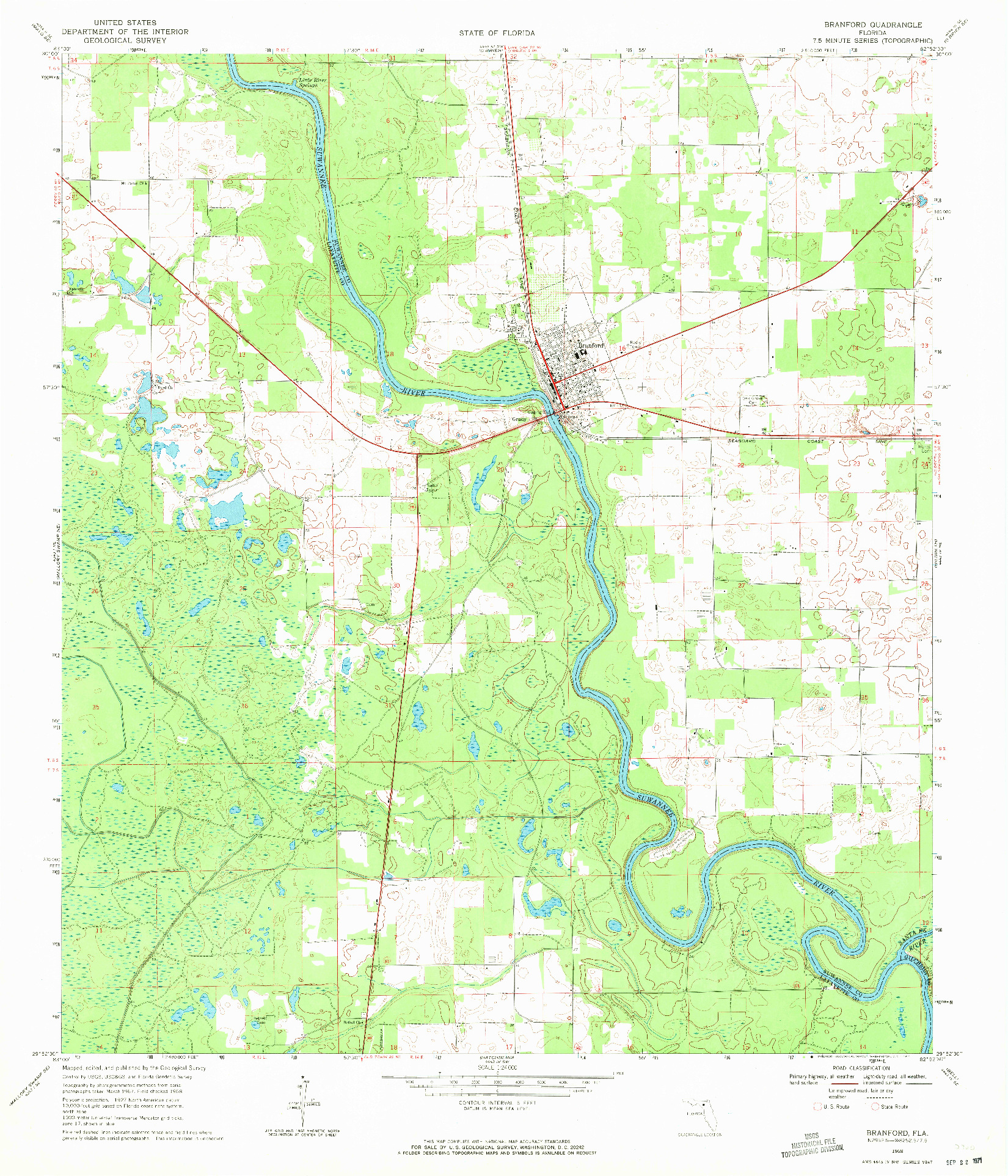 USGS 1:24000-SCALE QUADRANGLE FOR BRANFORD, FL 1968
