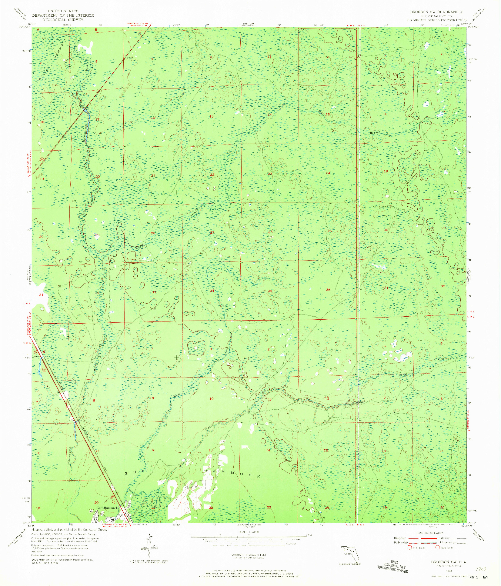 USGS 1:24000-SCALE QUADRANGLE FOR BRONSON SW, FL 1954