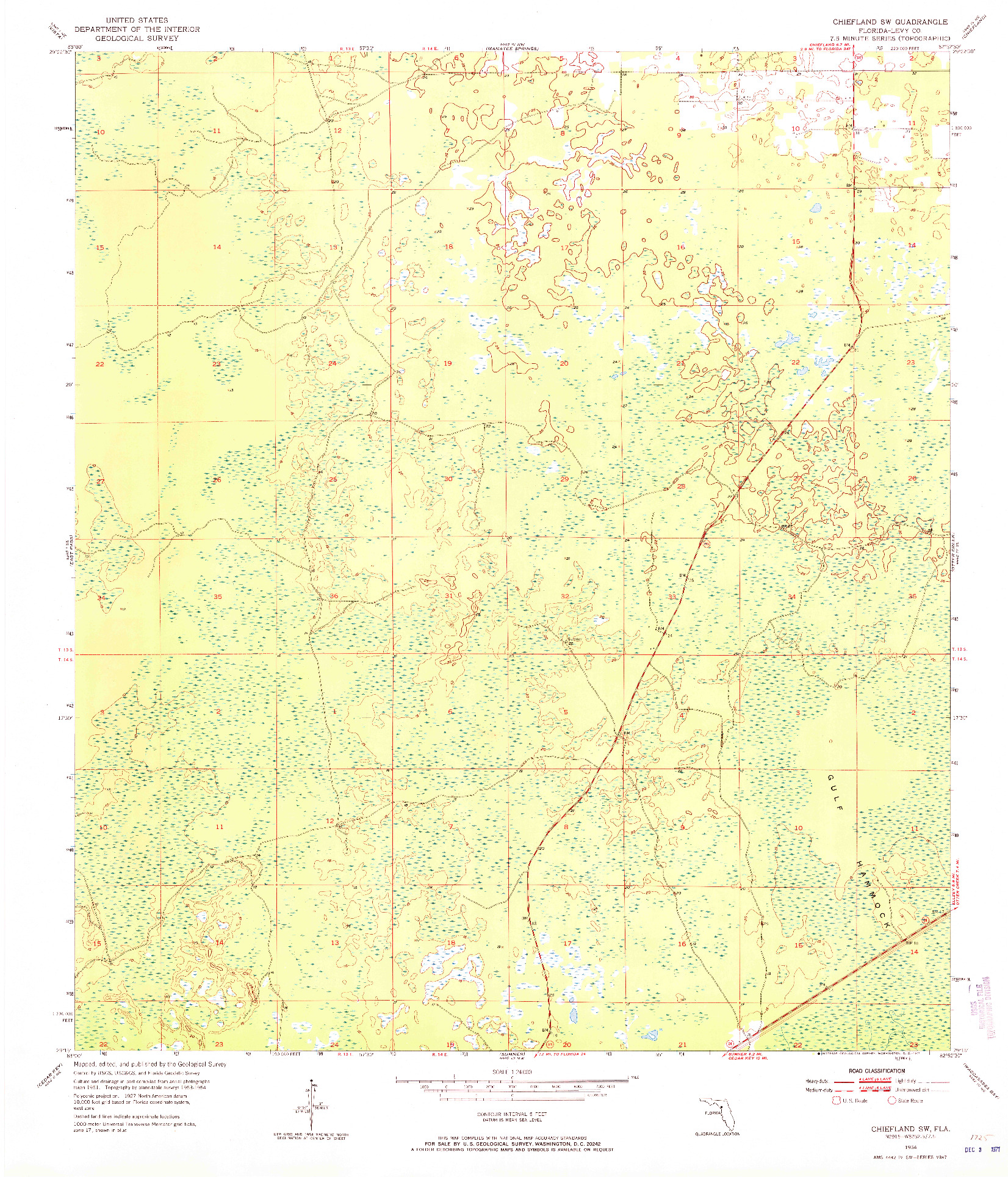 USGS 1:24000-SCALE QUADRANGLE FOR CHIEFLAND SW, FL 1954