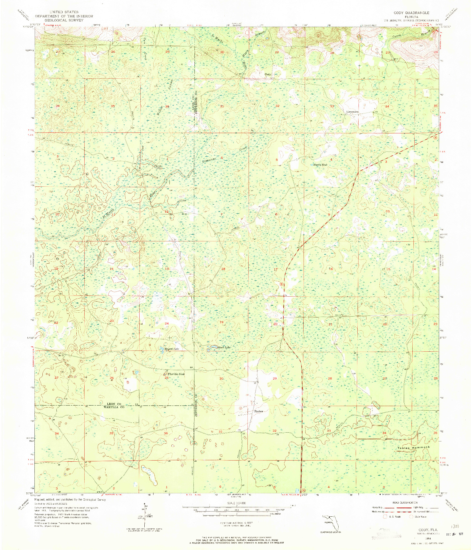 USGS 1:24000-SCALE QUADRANGLE FOR CODY, FL 1954