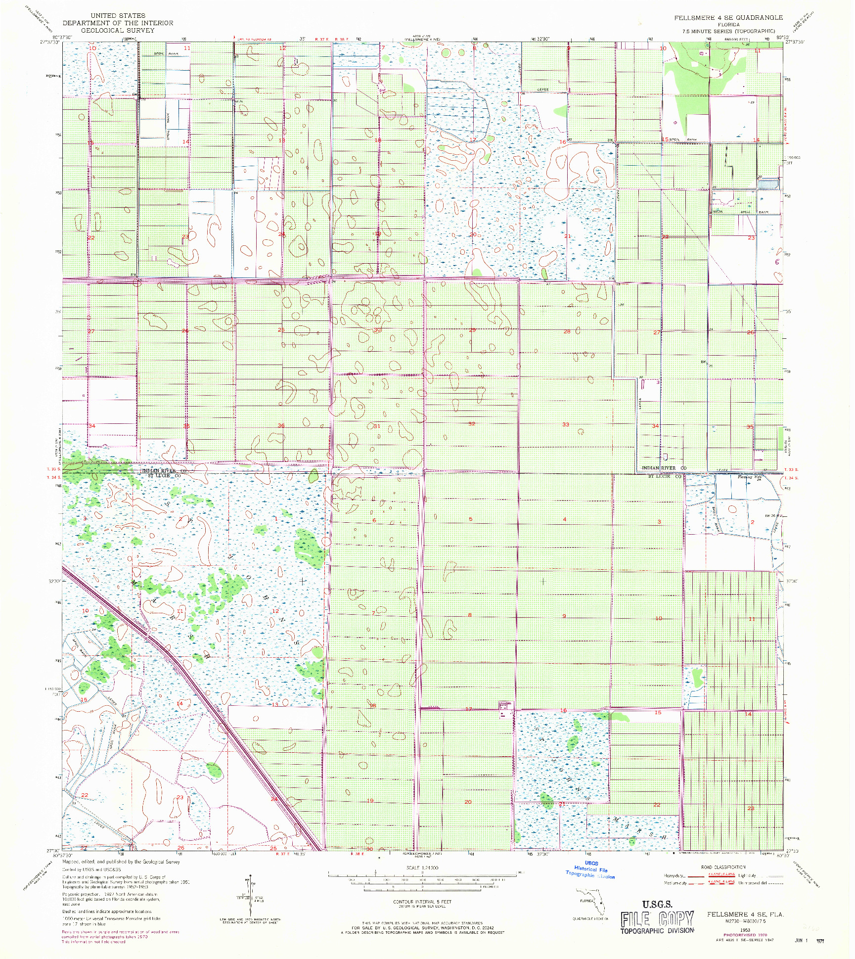 USGS 1:24000-SCALE QUADRANGLE FOR FELLSMERE 4 SE, FL 1953