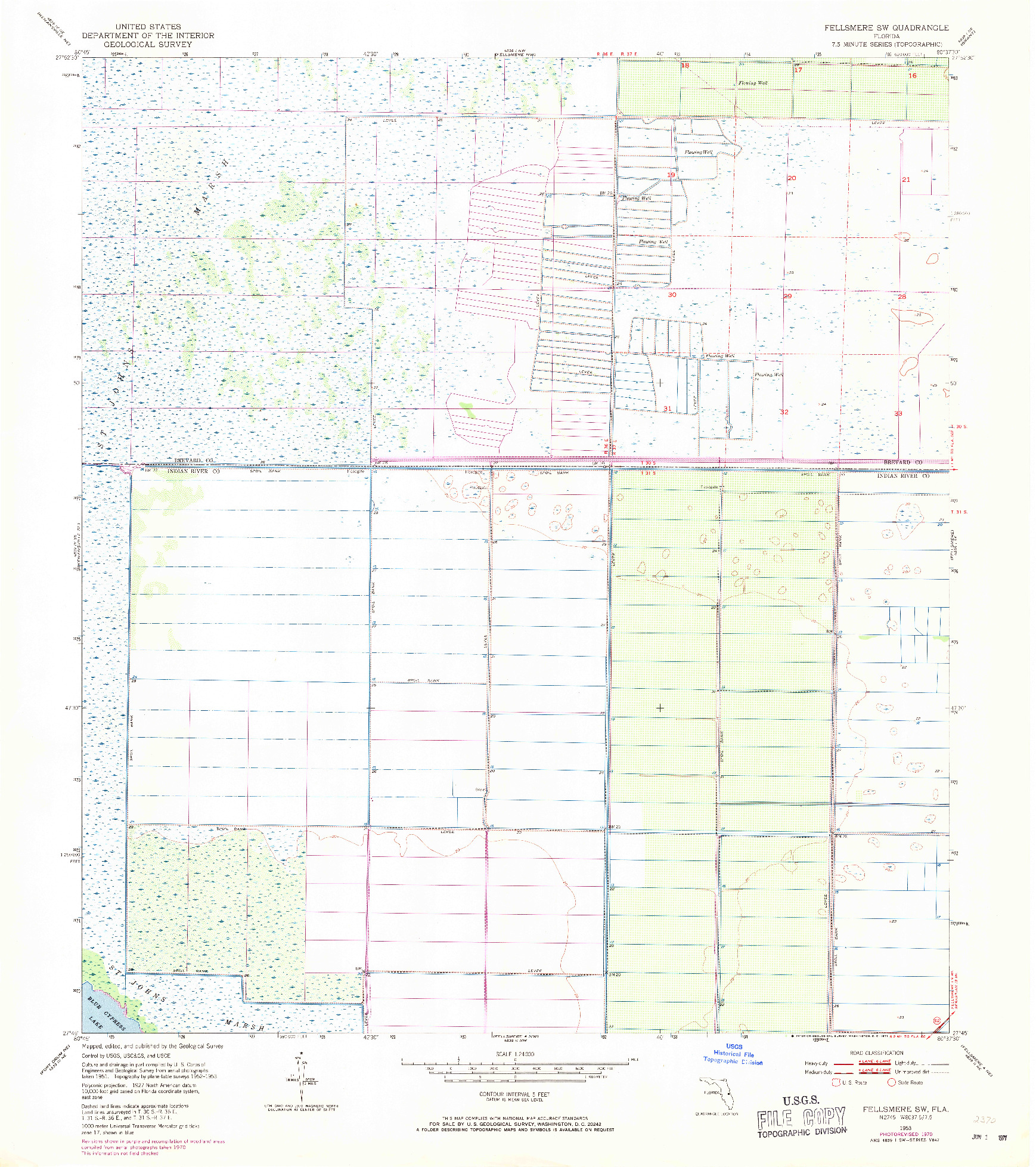 USGS 1:24000-SCALE QUADRANGLE FOR FELLSMERE SW, FL 1953