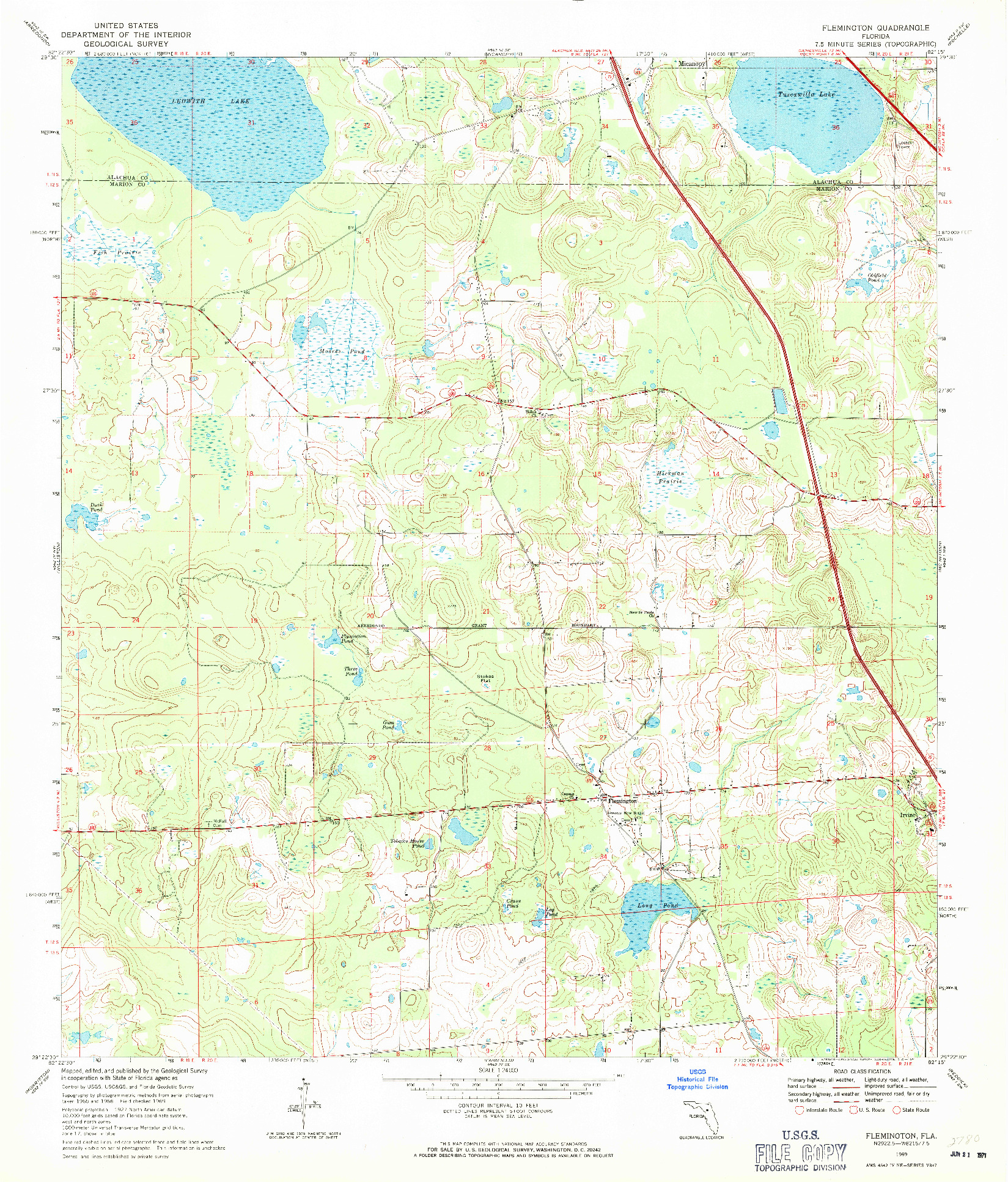 USGS 1:24000-SCALE QUADRANGLE FOR FLEMINGTON, FL 1969