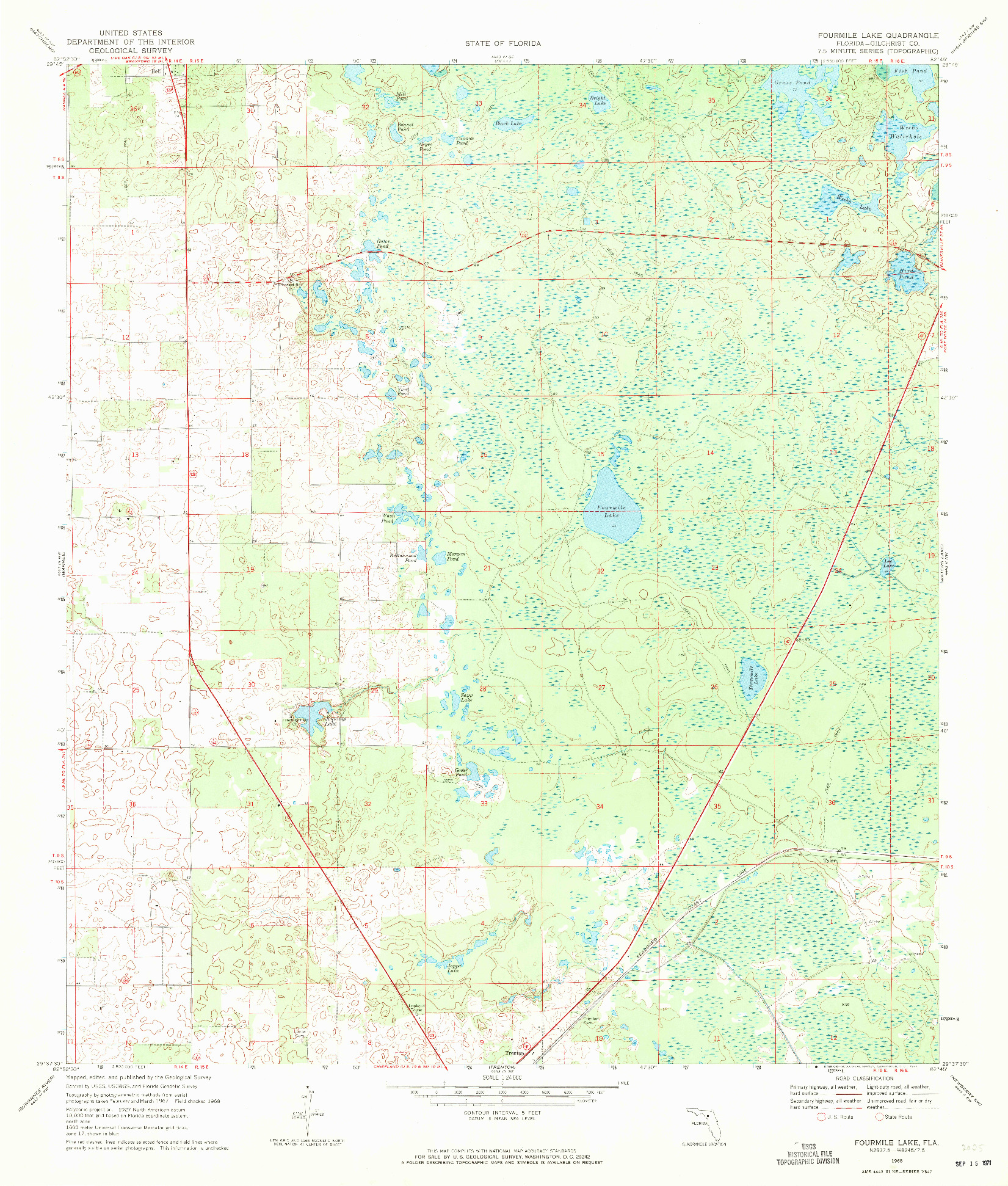 USGS 1:24000-SCALE QUADRANGLE FOR FOURMILE LAKE, FL 1968