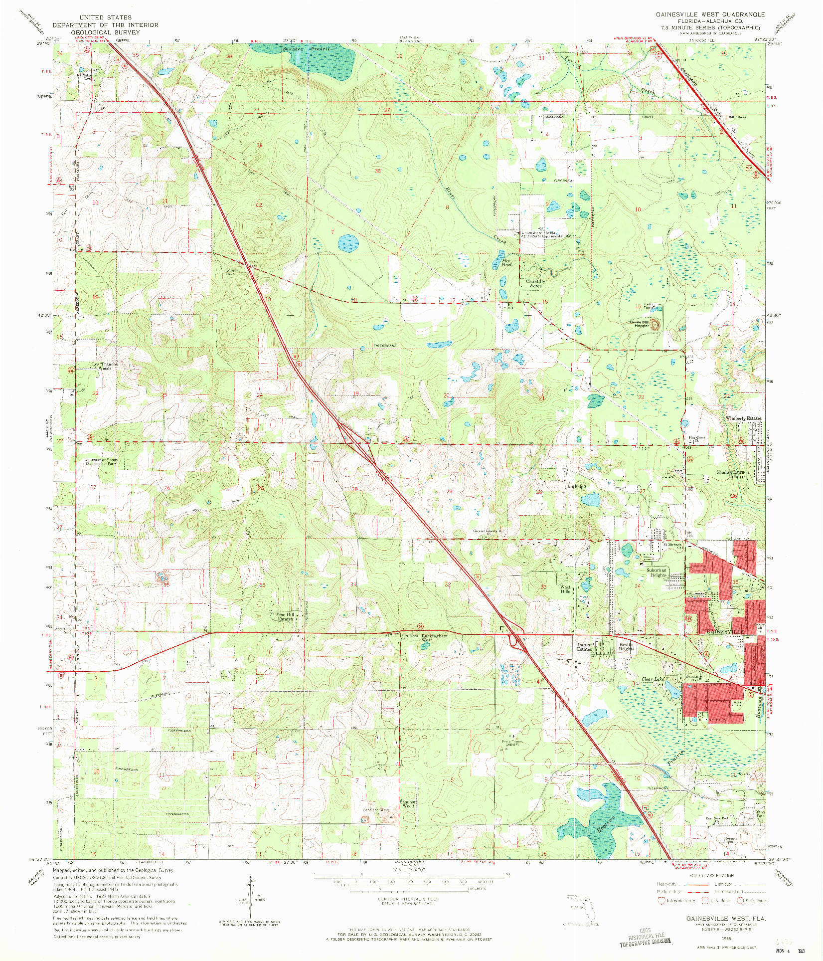 USGS 1:24000-SCALE QUADRANGLE FOR GAINESVILLE WEST, FL 1966