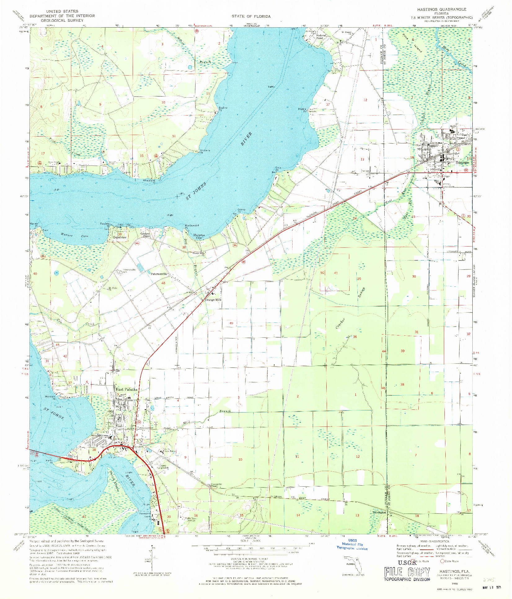 USGS 1:24000-SCALE QUADRANGLE FOR HASTINGS, FL 1968
