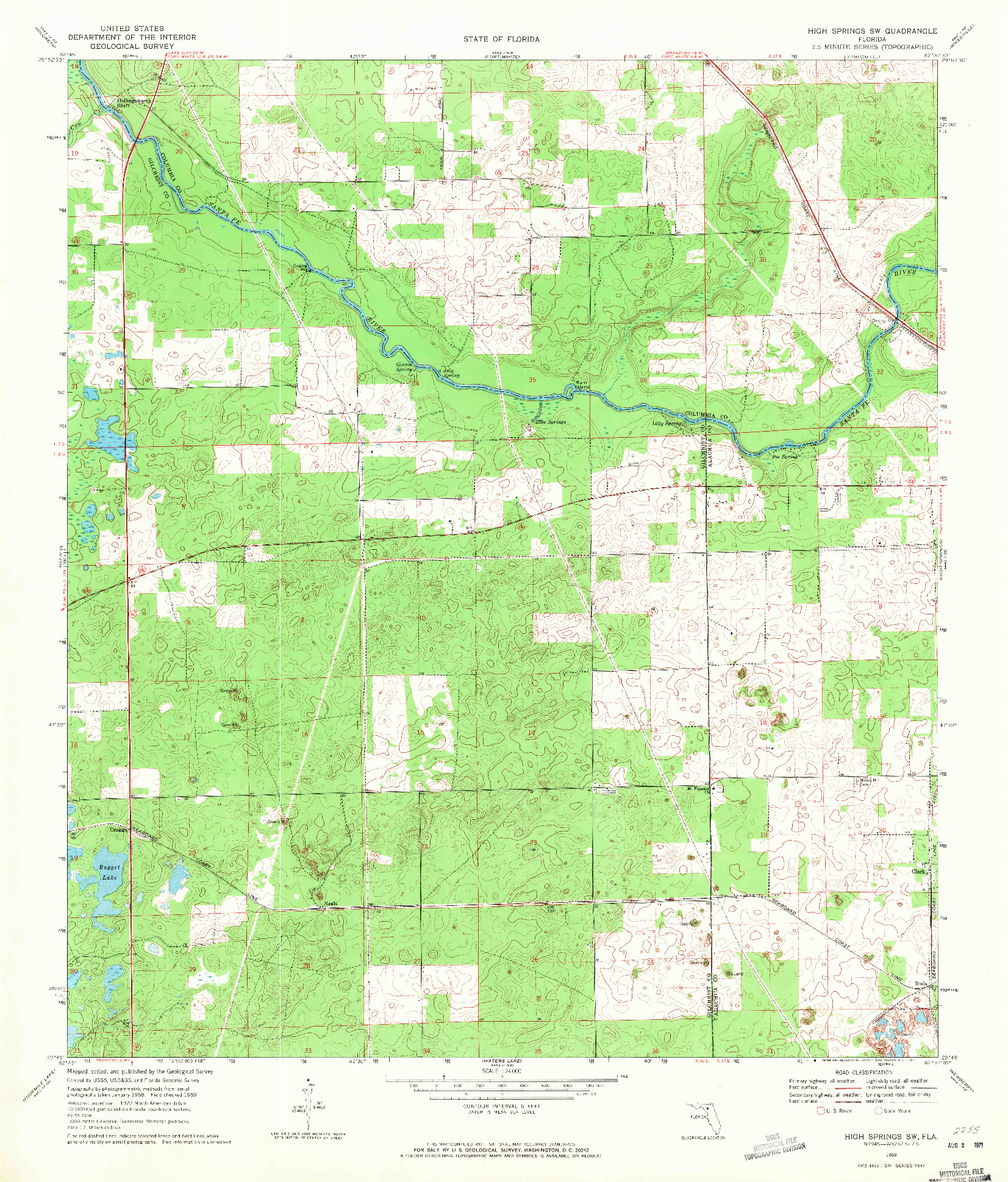 USGS 1:24000-SCALE QUADRANGLE FOR HIGH SPRINGS SW, FL 1969