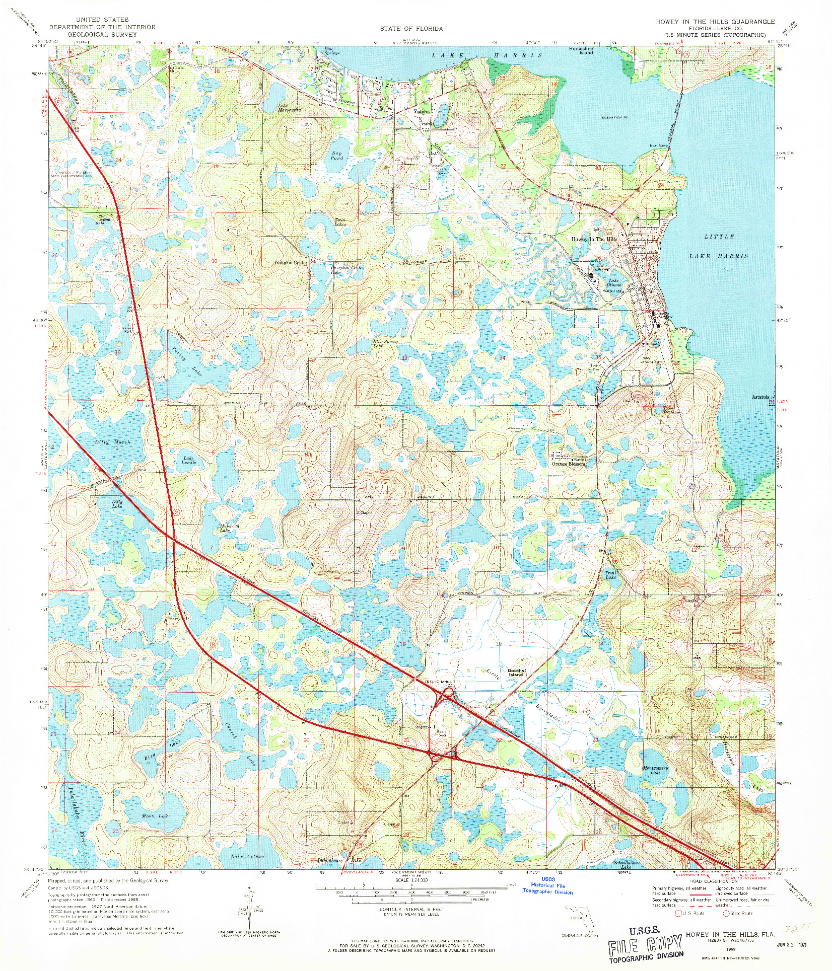USGS 1:24000-SCALE QUADRANGLE FOR HOWEY IN THE HILLS, FL 1969