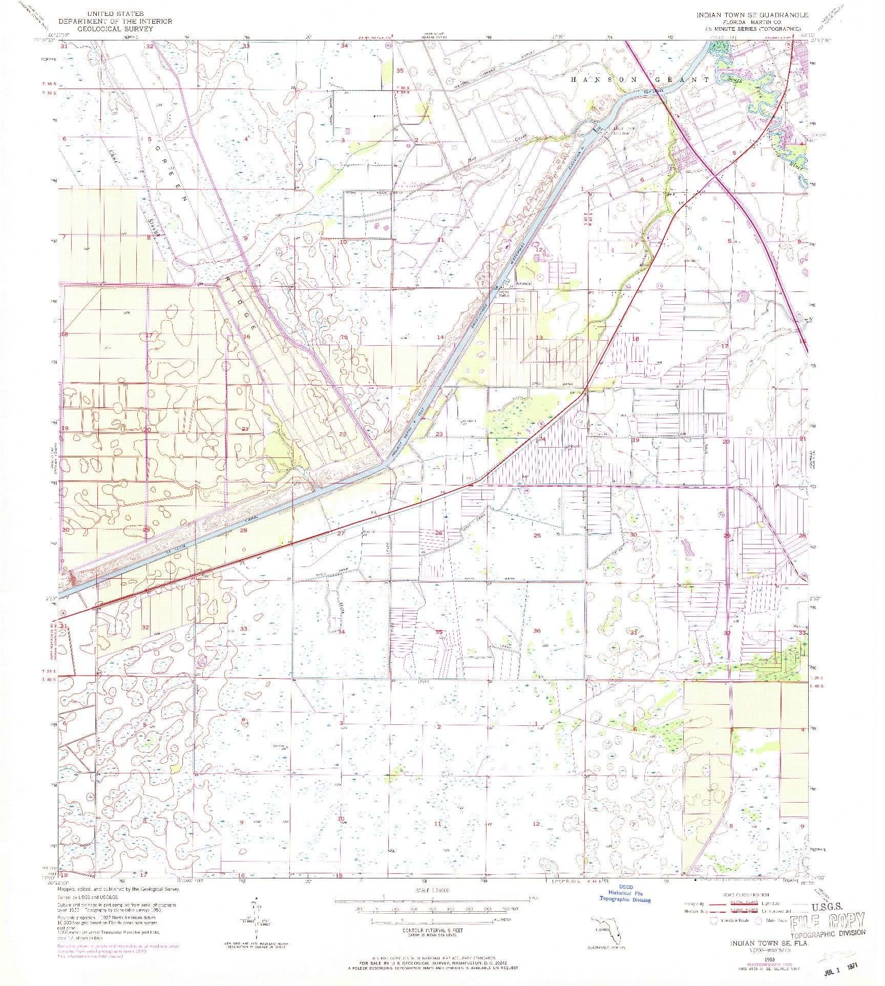 USGS 1:24000-SCALE QUADRANGLE FOR INDIAN TOWN SE, FL 1953