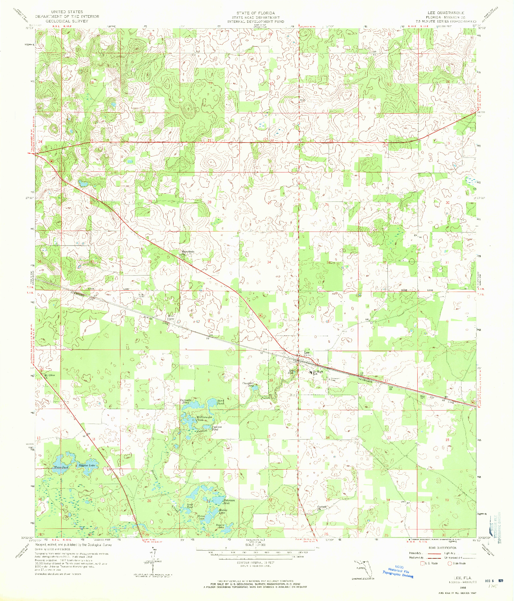 USGS 1:24000-SCALE QUADRANGLE FOR LEE, FL 1958