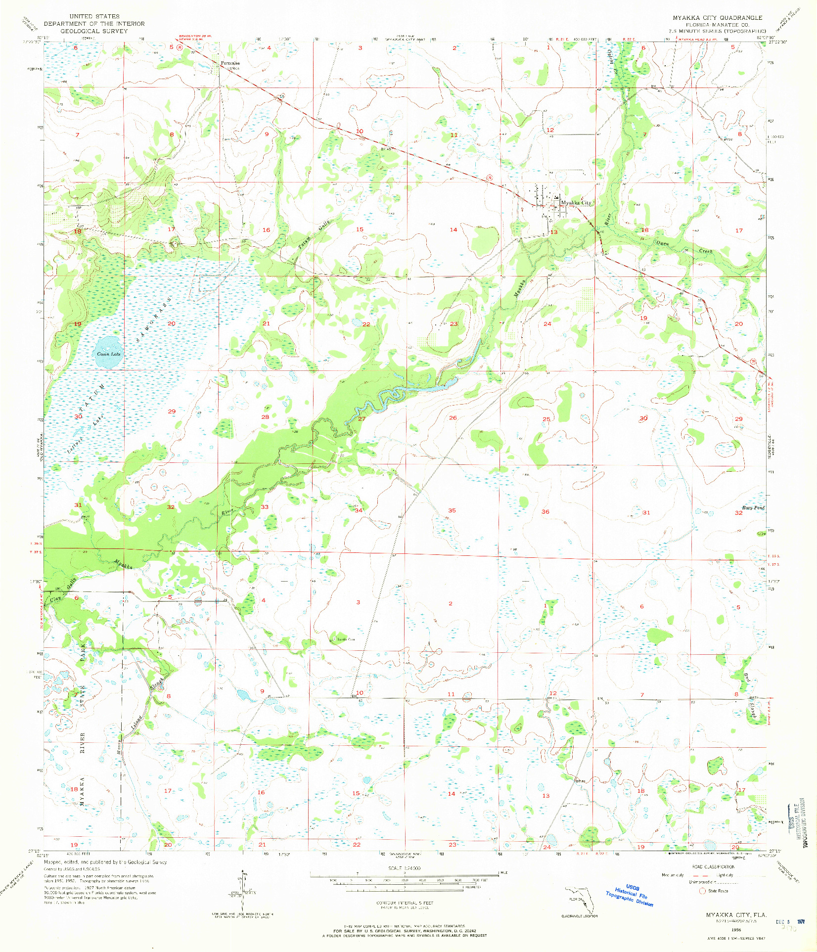 USGS 1:24000-SCALE QUADRANGLE FOR MYAKKA CITY, FL 1956