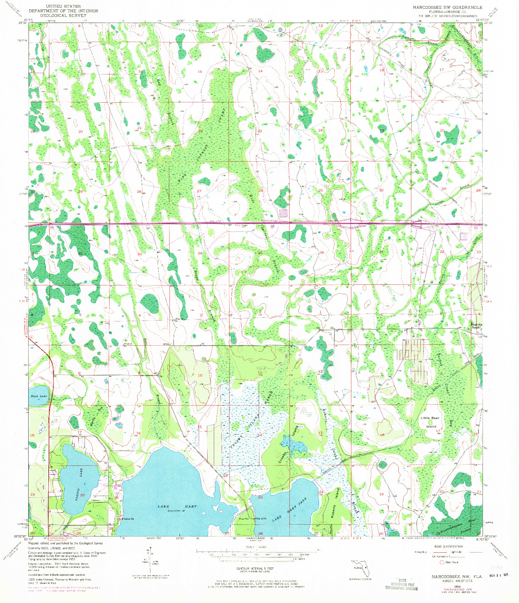 USGS 1:24000-SCALE QUADRANGLE FOR NARCOOSSEE NW, FL 1953