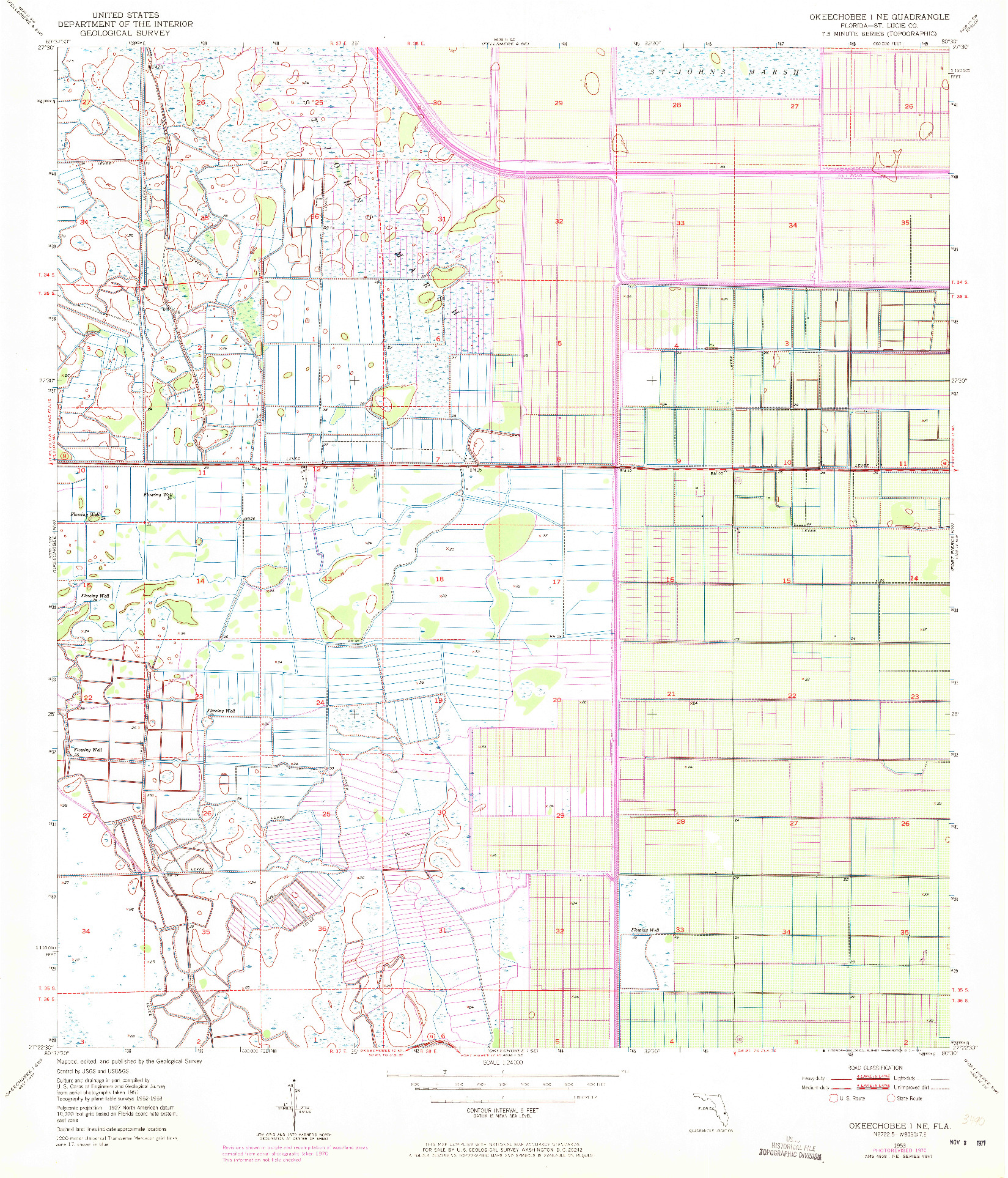 USGS 1:24000-SCALE QUADRANGLE FOR OKEECHOBEE 1 NE, FL 1953