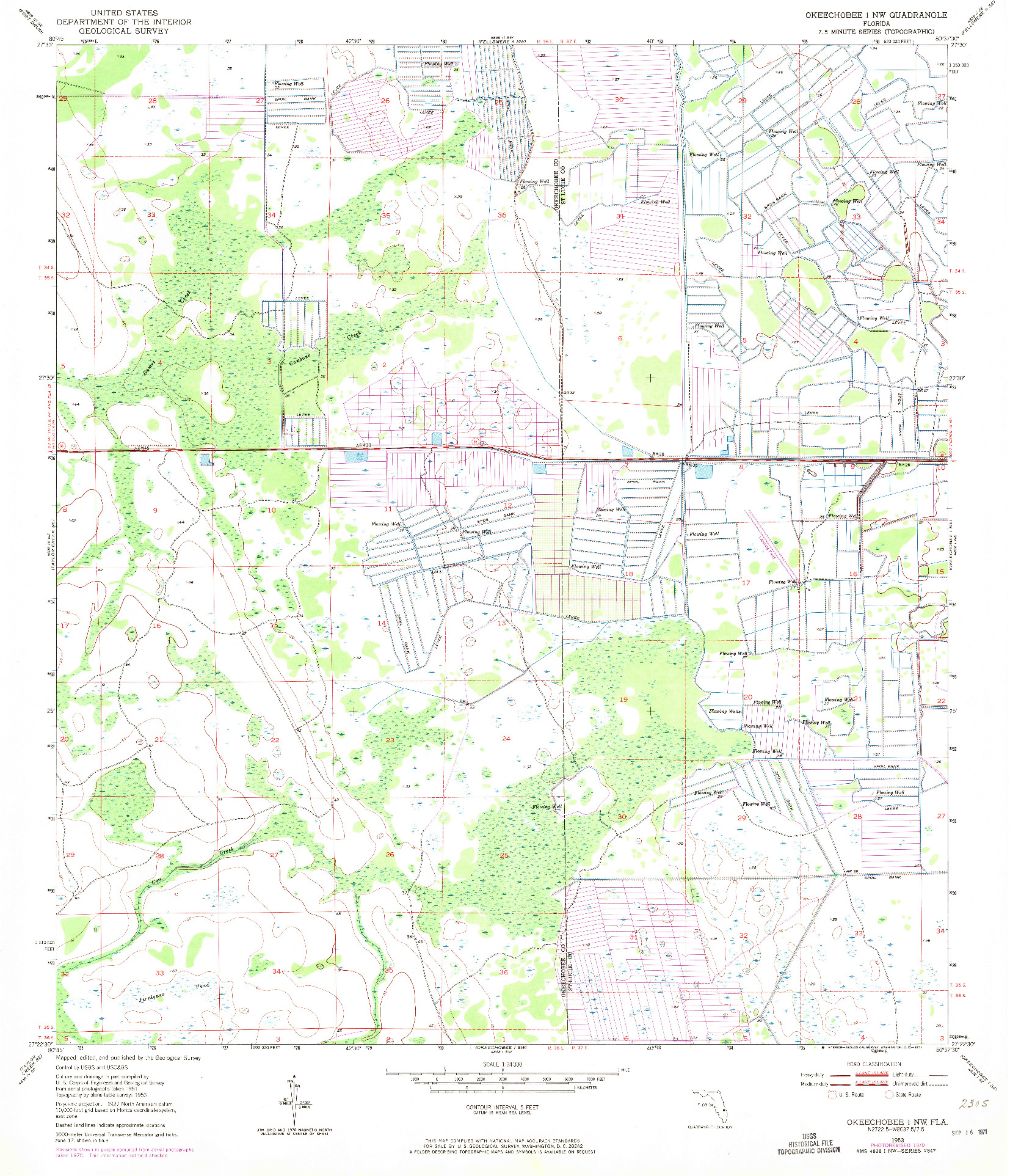 USGS 1:24000-SCALE QUADRANGLE FOR OKEECHOBEE 1 NW, FL 1953