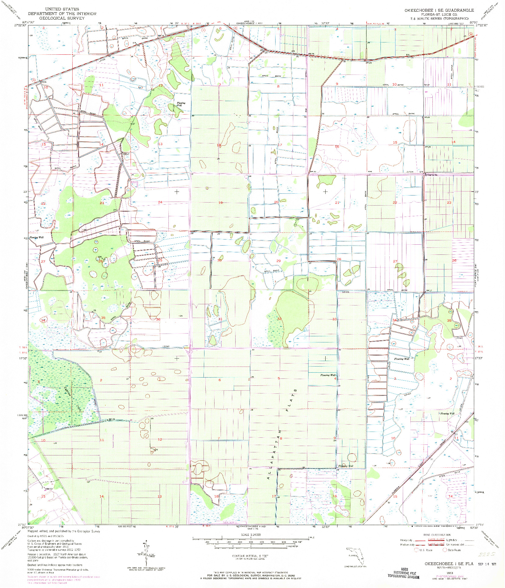 USGS 1:24000-SCALE QUADRANGLE FOR OKEECHOBEE 1 SE, FL 1953