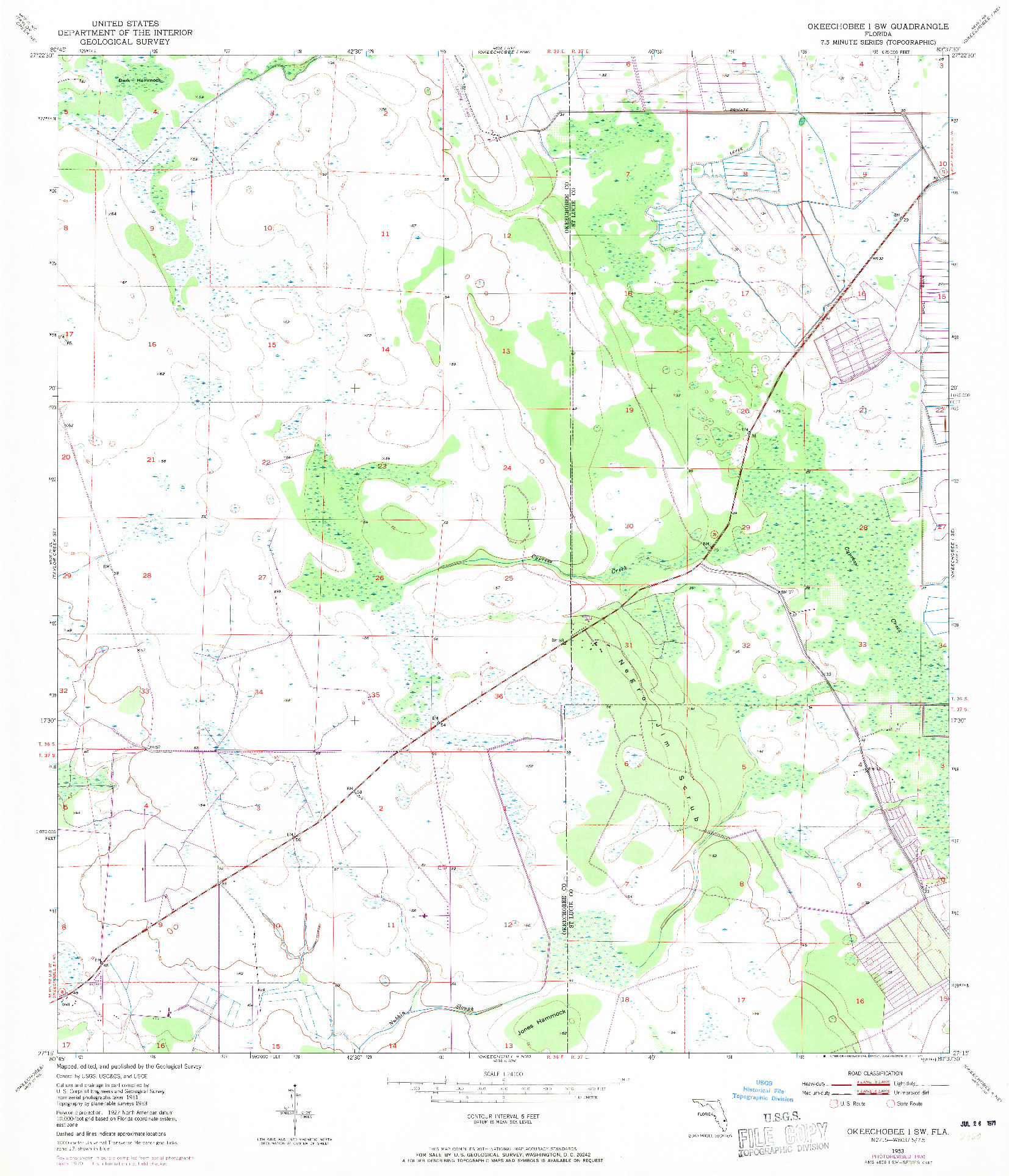 USGS 1:24000-SCALE QUADRANGLE FOR OKEECHOBEE 1 SW, FL 1953