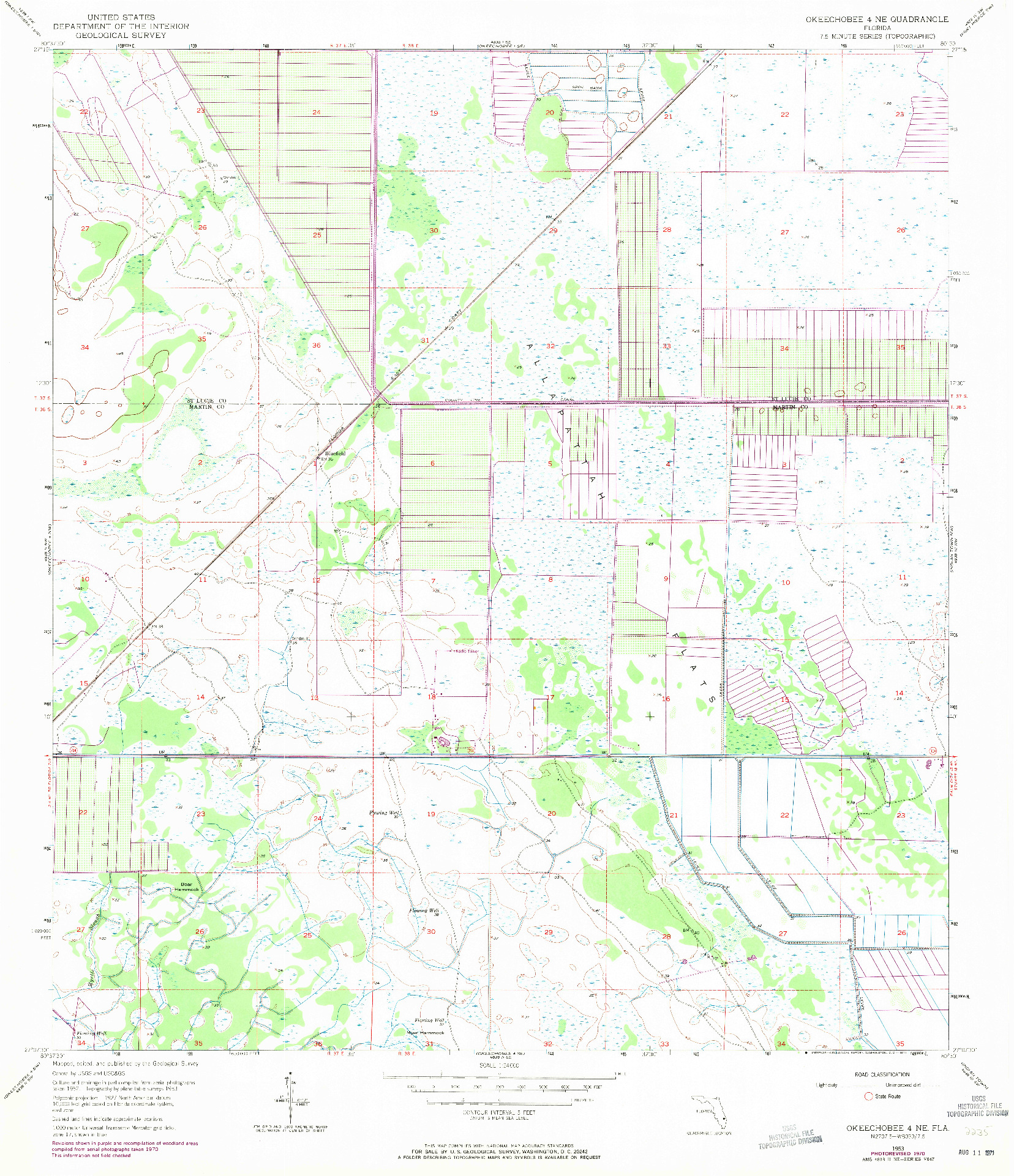 USGS 1:24000-SCALE QUADRANGLE FOR OKEECHOBEE 4 NE, FL 1953