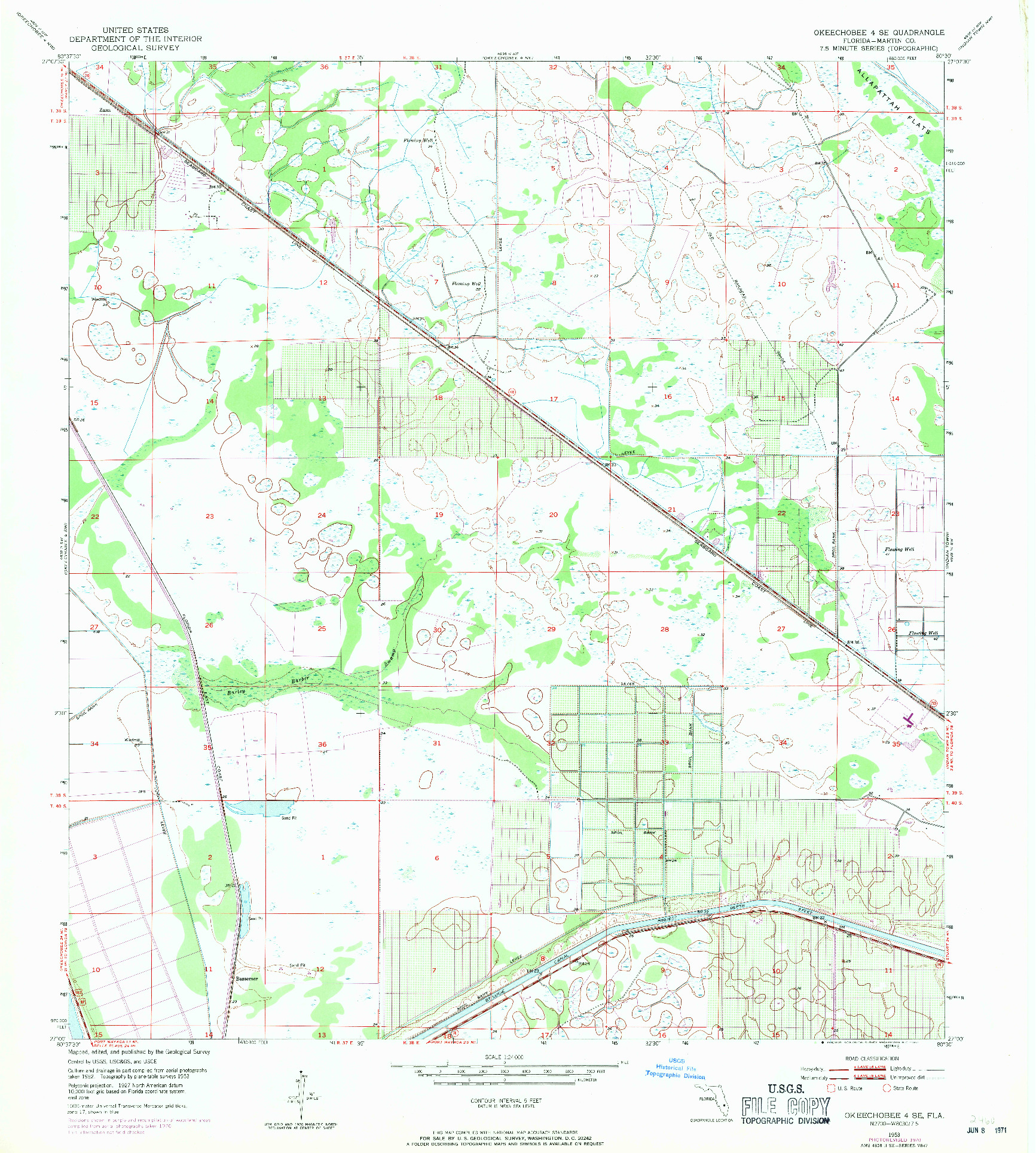 USGS 1:24000-SCALE QUADRANGLE FOR OKEECHOBEE 4 SE, FL 1953