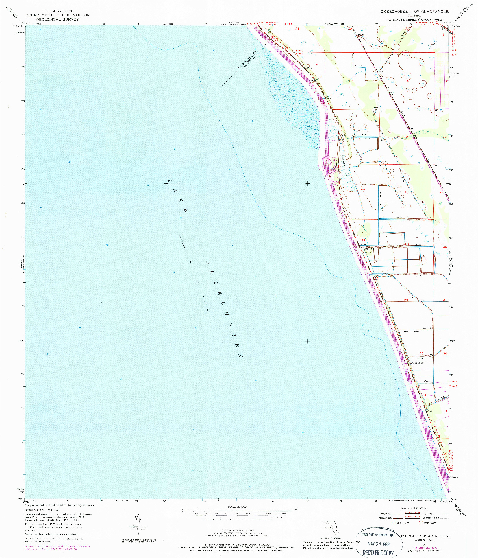 USGS 1:24000-SCALE QUADRANGLE FOR OKEECHOBEE 4 SW, FL 1953