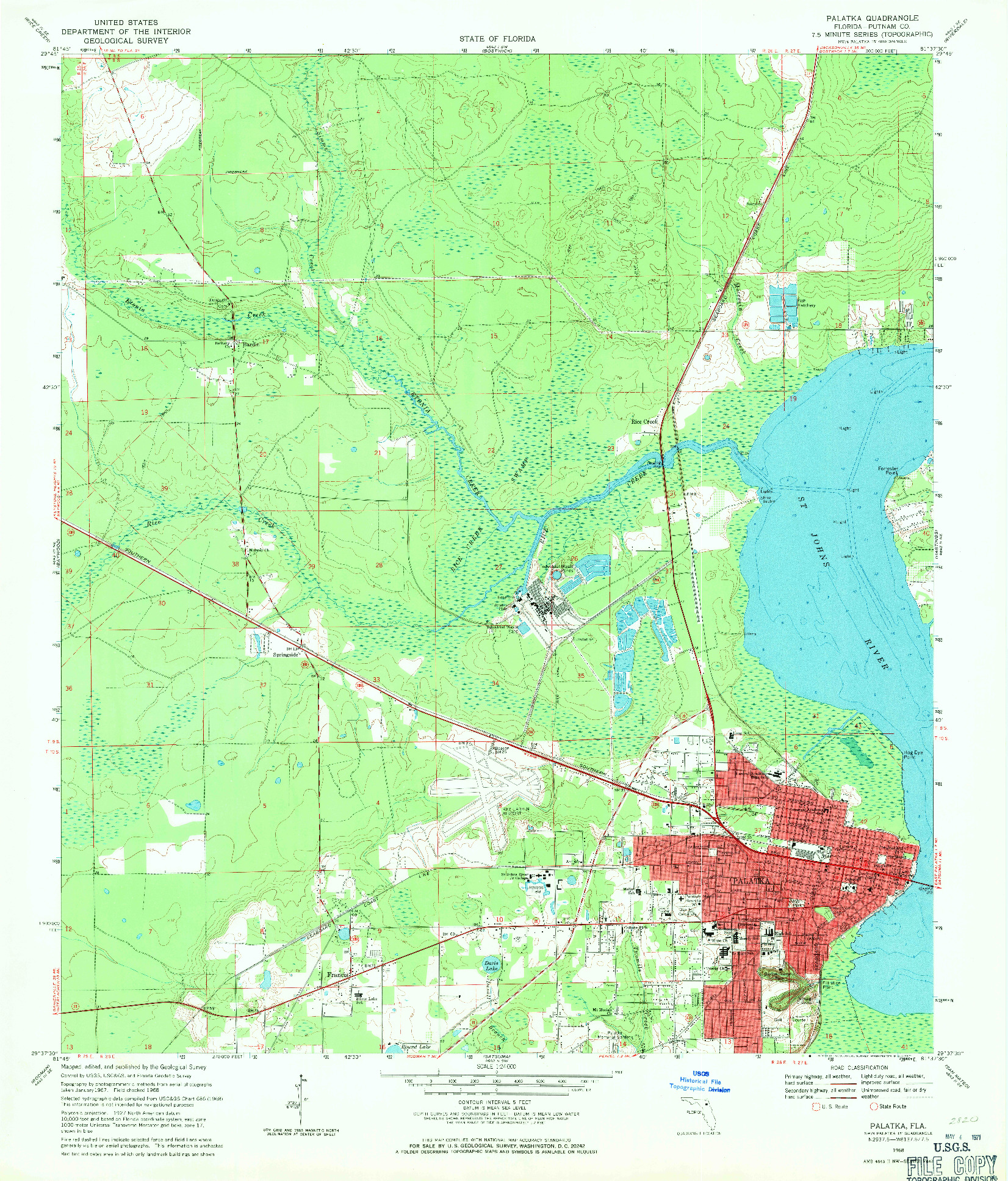 USGS 1:24000-SCALE QUADRANGLE FOR PALATKA, FL 1968