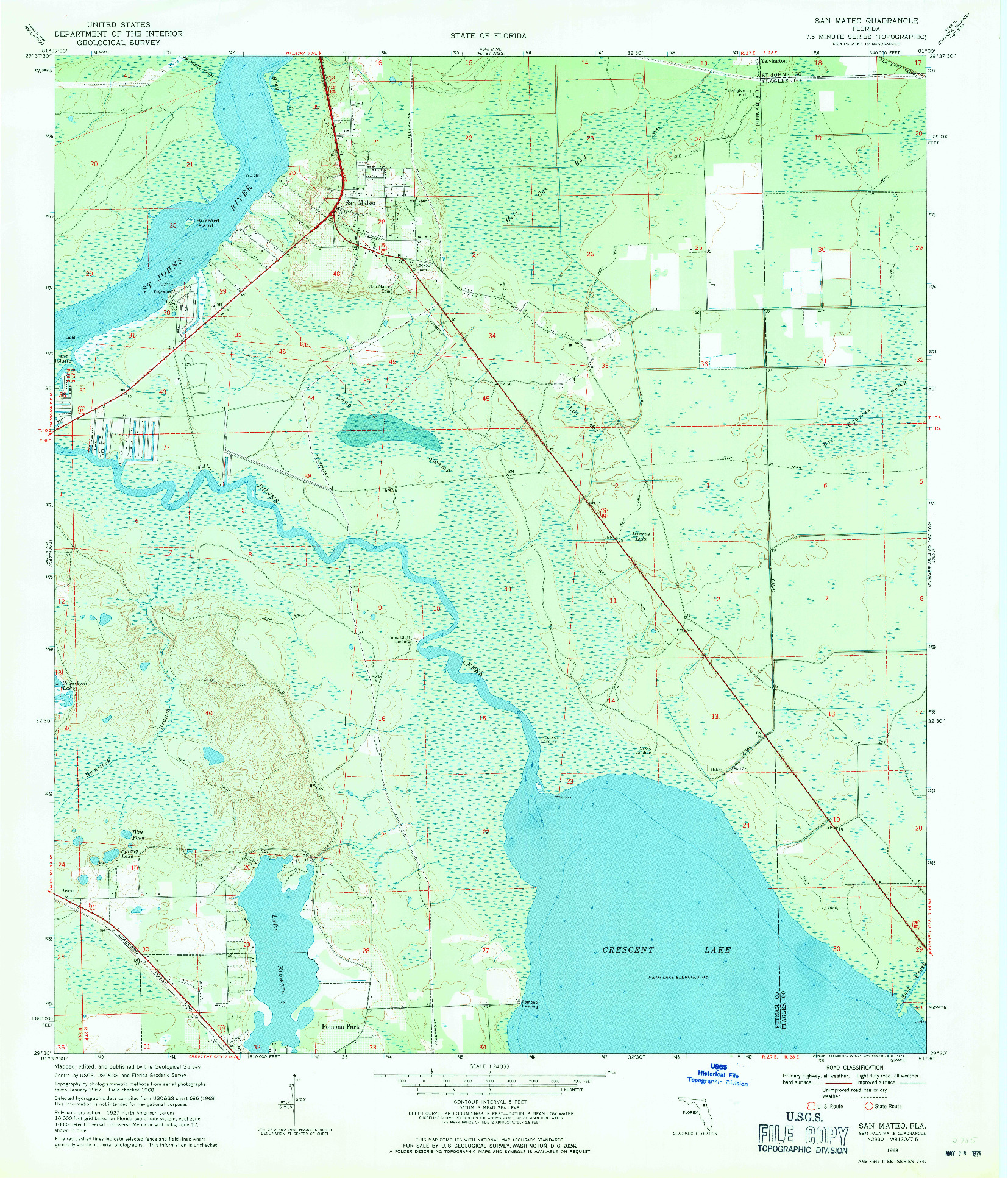 USGS 1:24000-SCALE QUADRANGLE FOR SAN MATEO, FL 1968