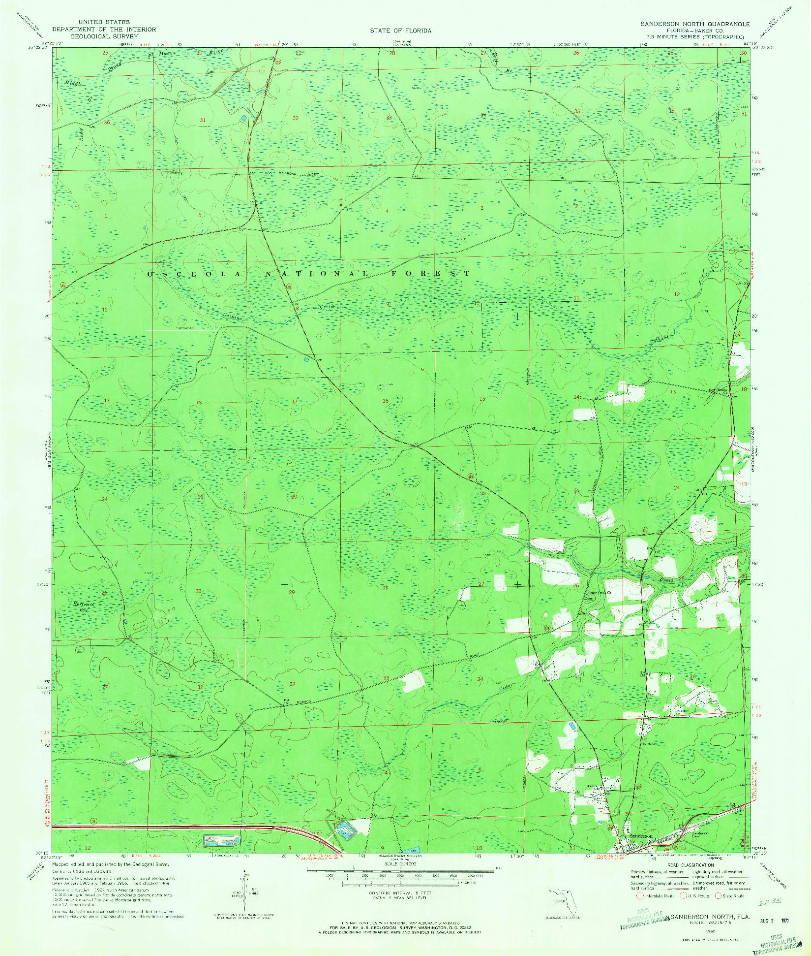 USGS 1:24000-SCALE QUADRANGLE FOR SANDERSON NORTH, FL 1969
