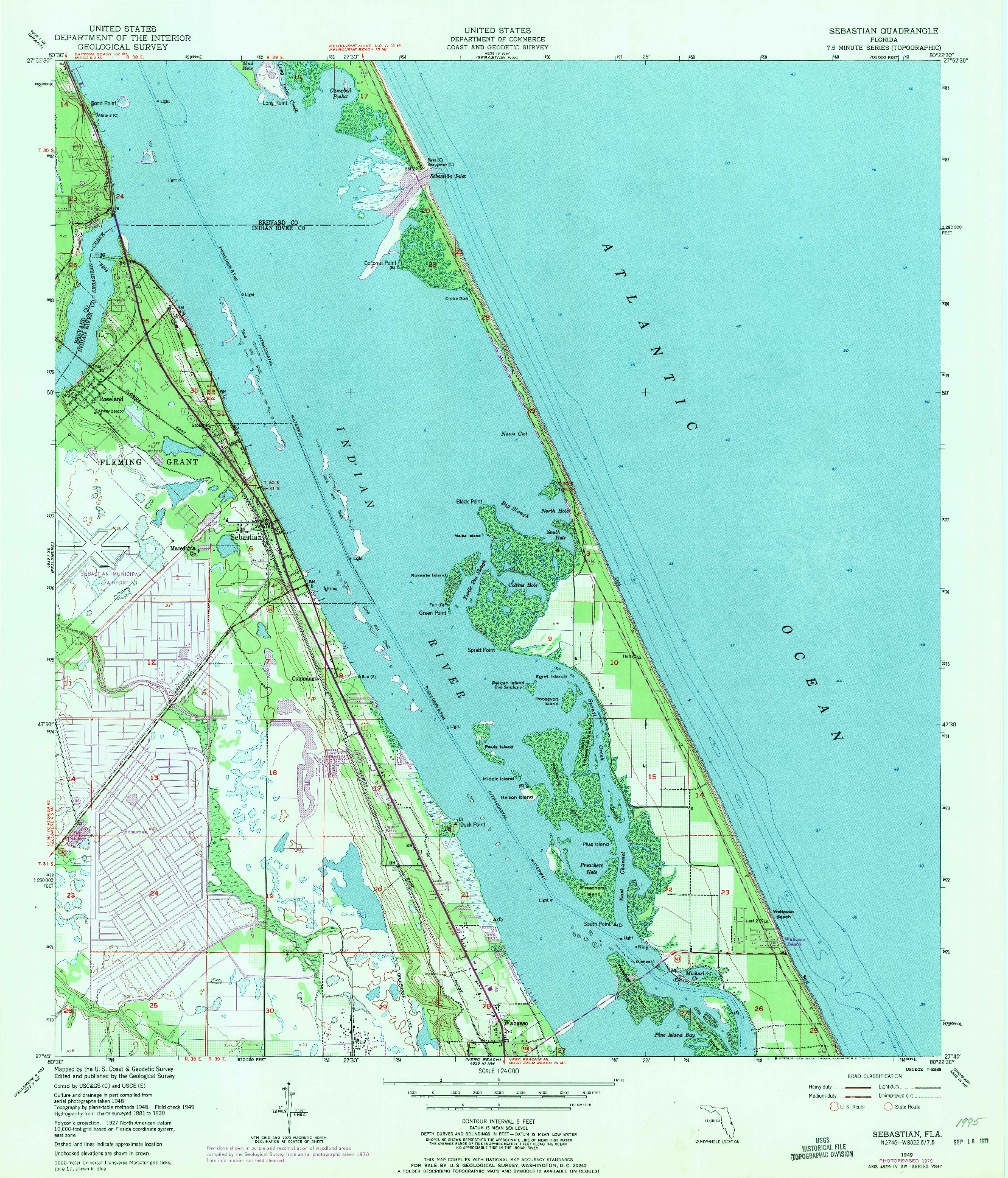 USGS 1:24000-SCALE QUADRANGLE FOR SEBASTIAN, FL 1949