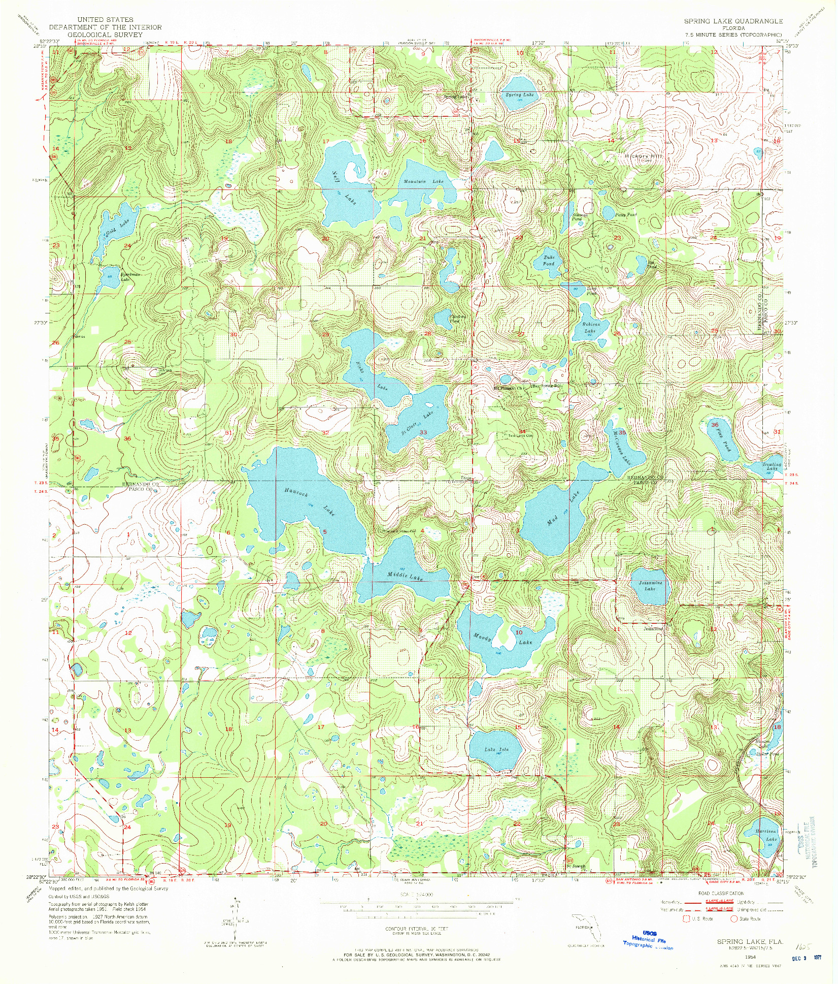 USGS 1:24000-SCALE QUADRANGLE FOR SPRING LAKE, FL 1954