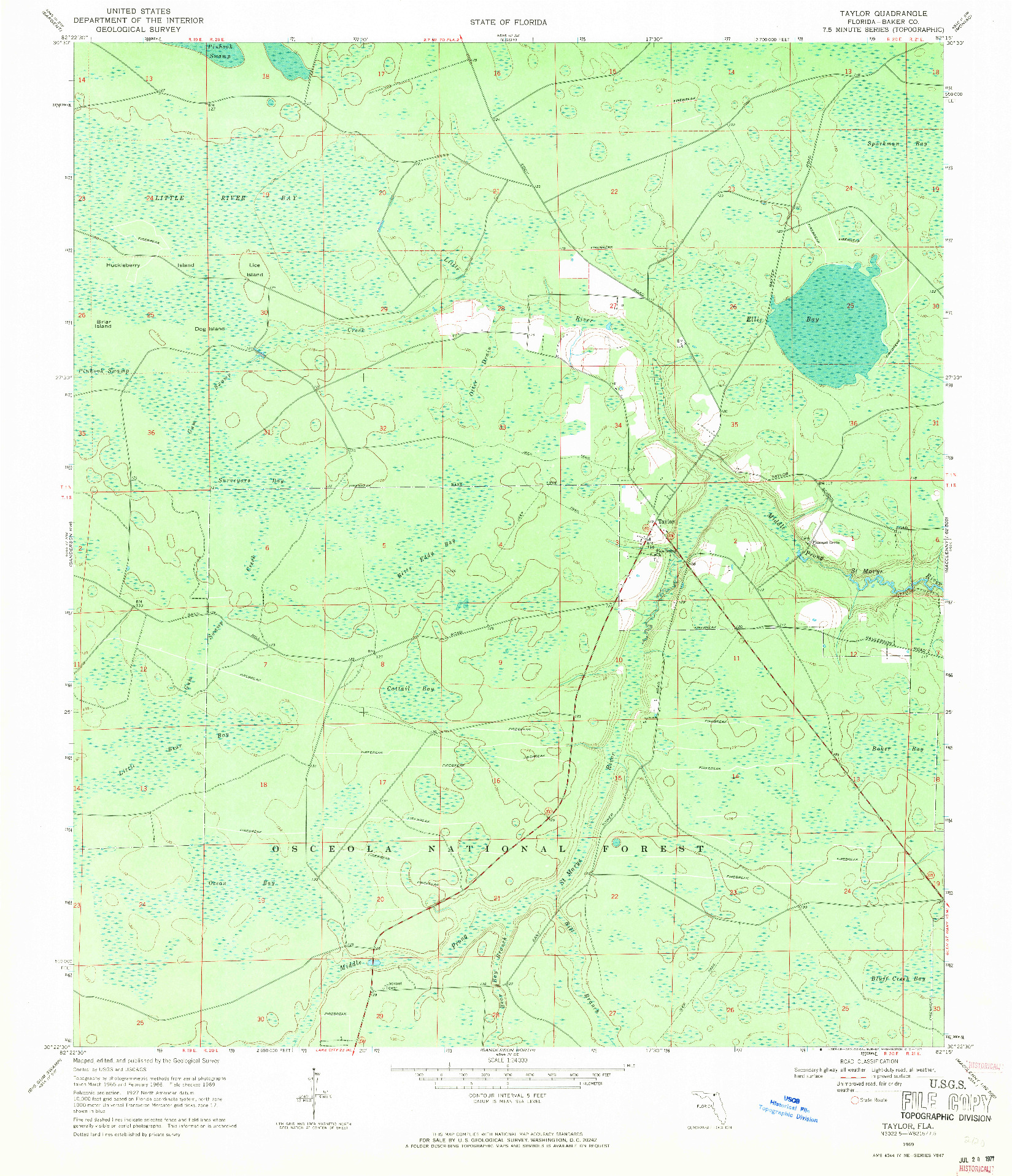 USGS 1:24000-SCALE QUADRANGLE FOR TAYLOR, FL 1969