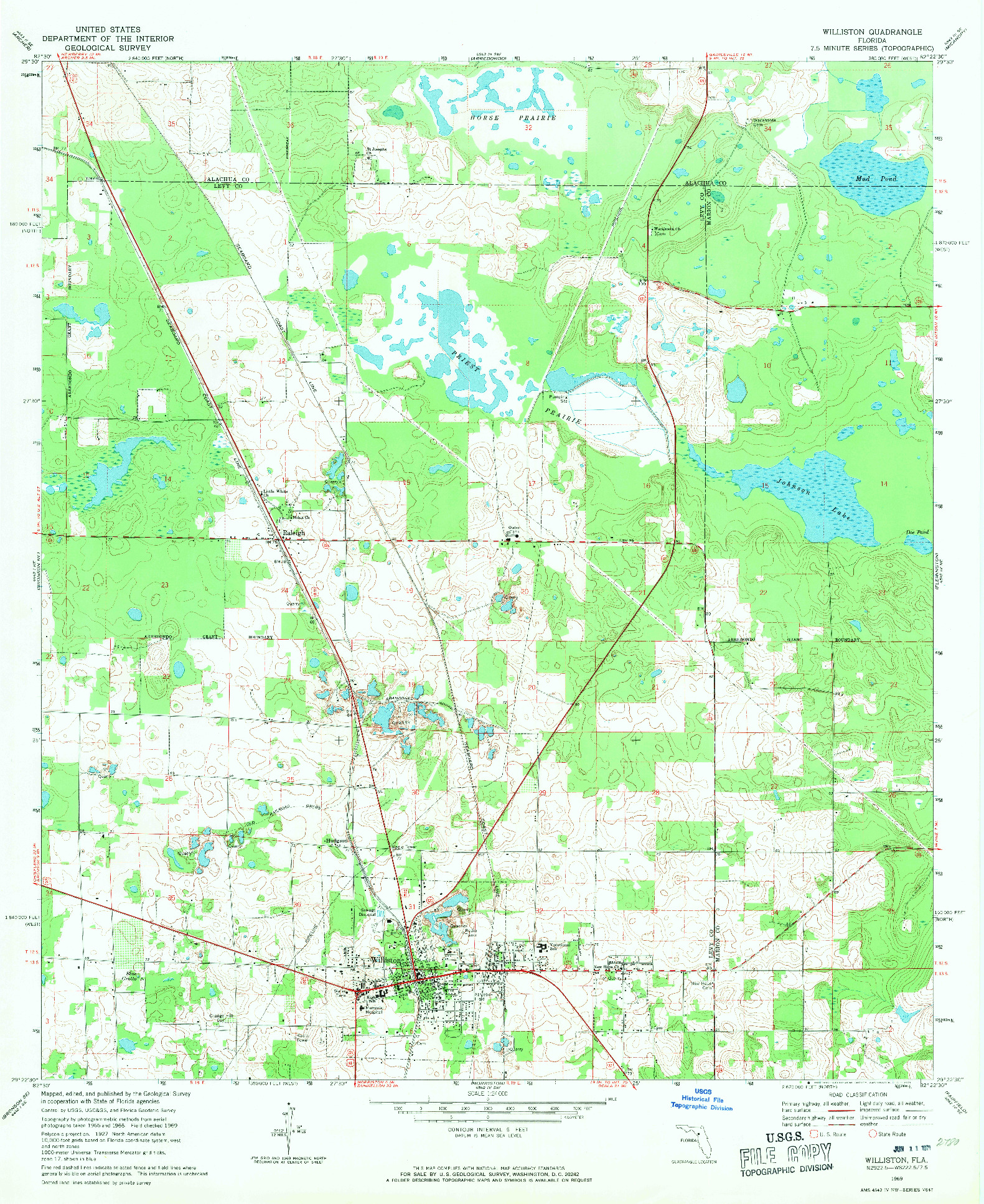 USGS 1:24000-SCALE QUADRANGLE FOR WILLISTON, FL 1969